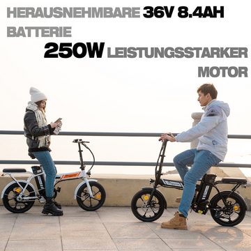 EVERCROSS TECH E-Bike 16-Zoll faltbares Elektrofahrrad kompakt für die Höhe 150-185CM, 1 Gang, 250W Heckmotor, Reichweite bis zu 45KM,mit Stoßdämpfender Sitz, klappbare Pedale