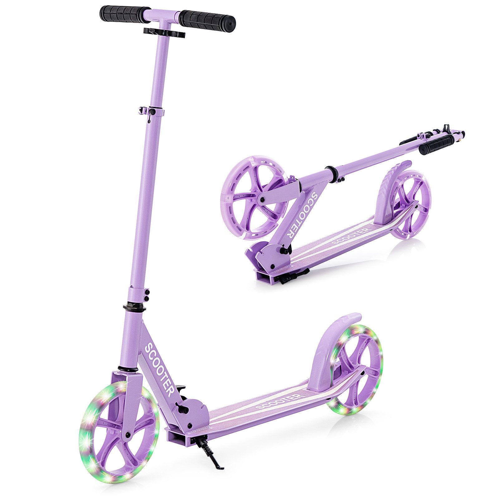 COSTWAY Cityroller Tretroller, mit 2 LED Rädern, klappbar