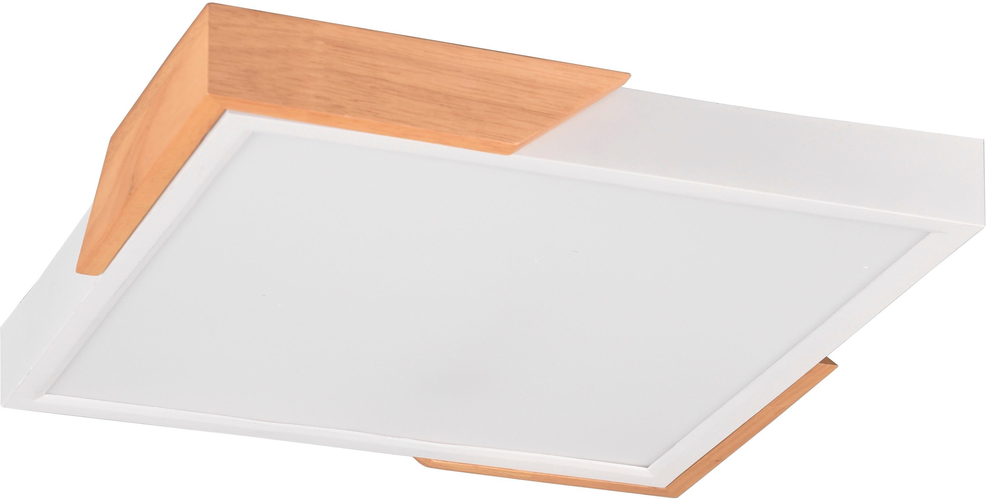 Reality Leuchten LED Deckenleuchte Meta, Dimmfunktion, mehrere Helligkeitsstufen, LED fest integriert, Warmweiß, Deckenlampe Holzschirm 31x31cm, 20W/2400Lumen, warmweiß 3000K, dimmbar
