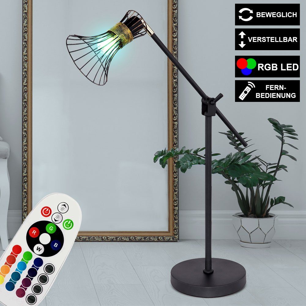 Lampe Leuchte etc-shop Tisch gold Tischleuchte, inklusive, Farbwechsel, schwarz Gitter LED Leuchtmittel FERNBEDIENUNG Retro Warmweiß,