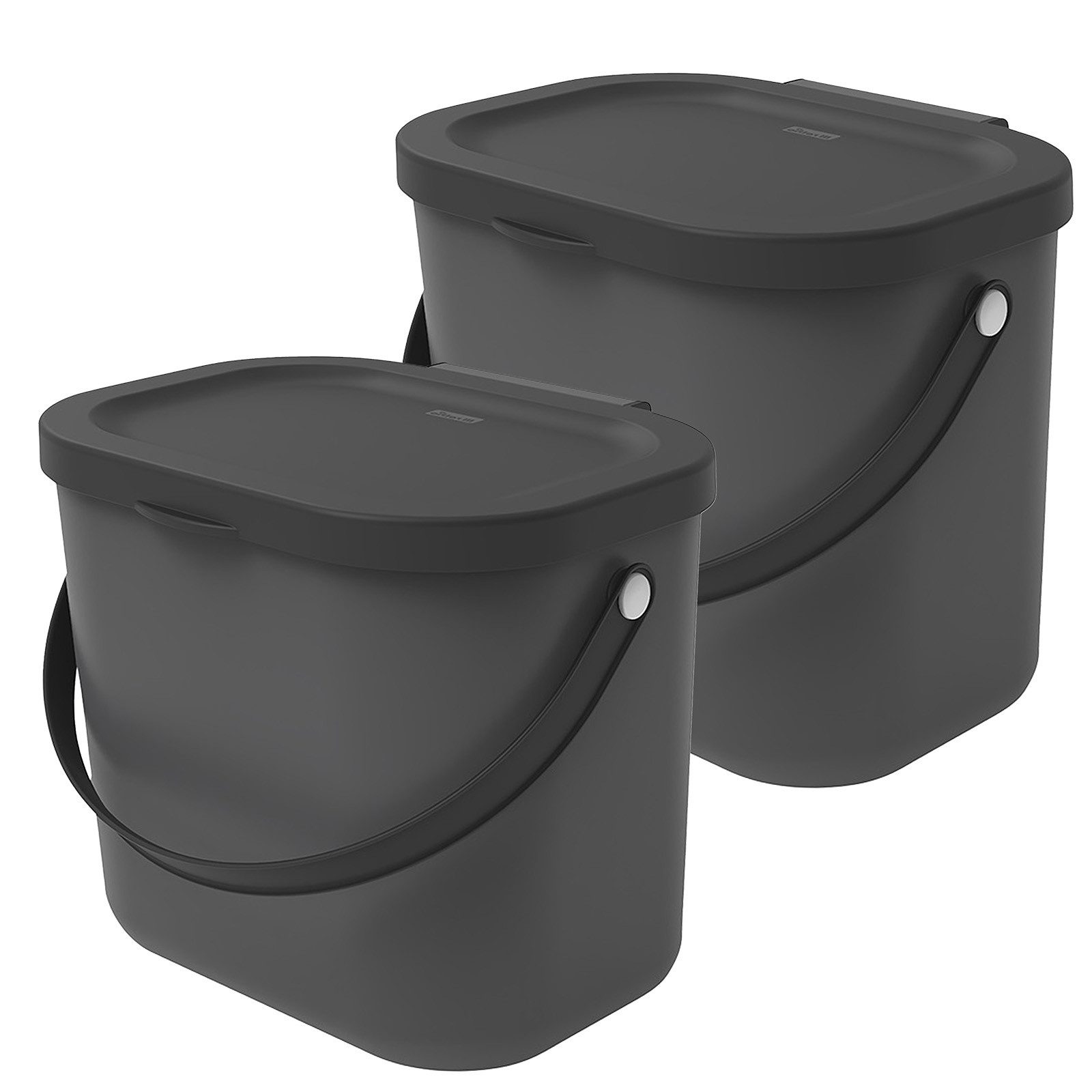 ROTHO Biomülleimer Albula 2er-Set Komposteimer 6l – kompakte Müllbehälter ideal für Küche, Stapelbar, mit Griff & Deckel – 6 l Recycling-Set für jeden Raum