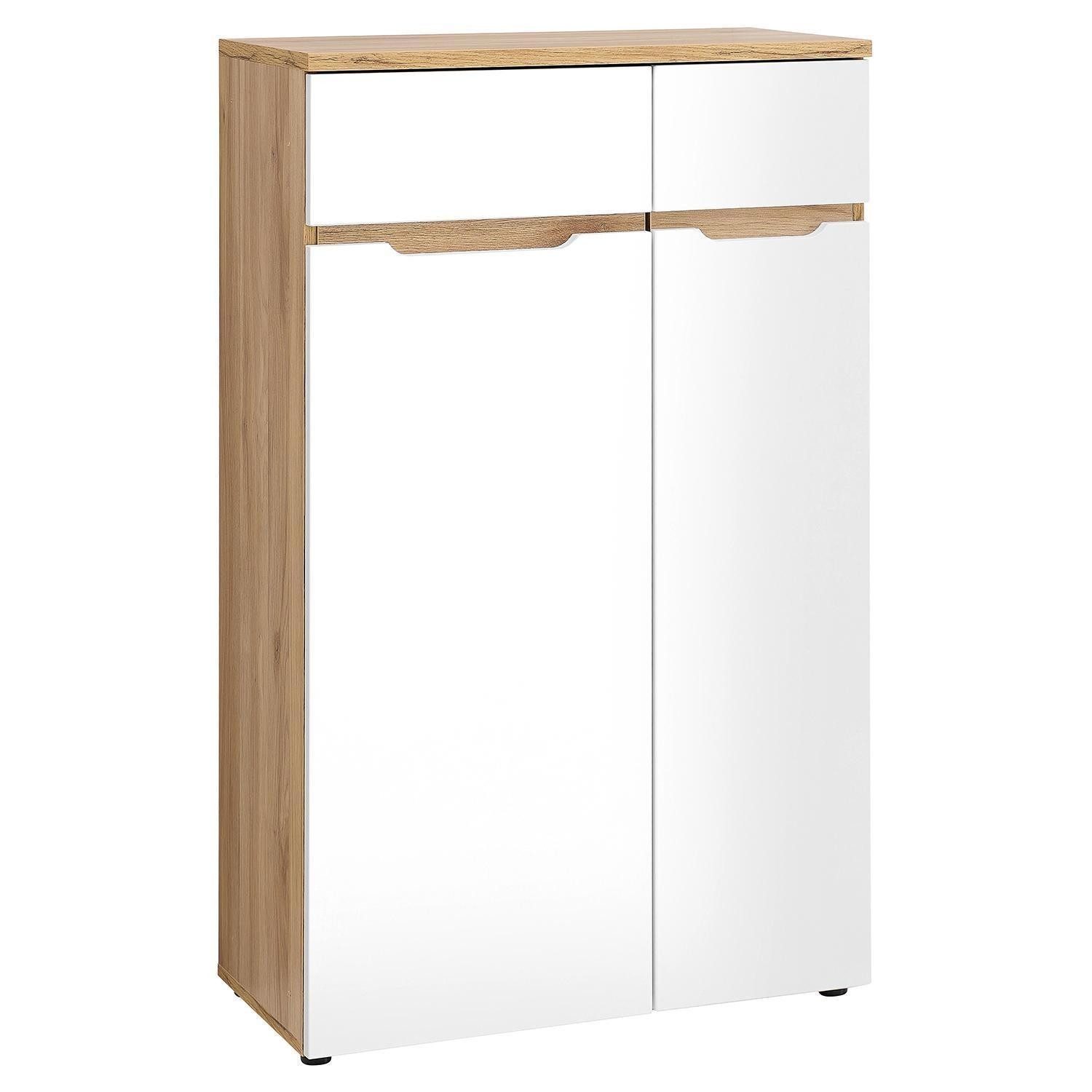 Vito Aktenschrank CLYDE, Mauvella Eiche Dekor, Weiß supermatt, 2 Türen, Soft-Close-Funktion, B 75 x H 122 x T 38 cm