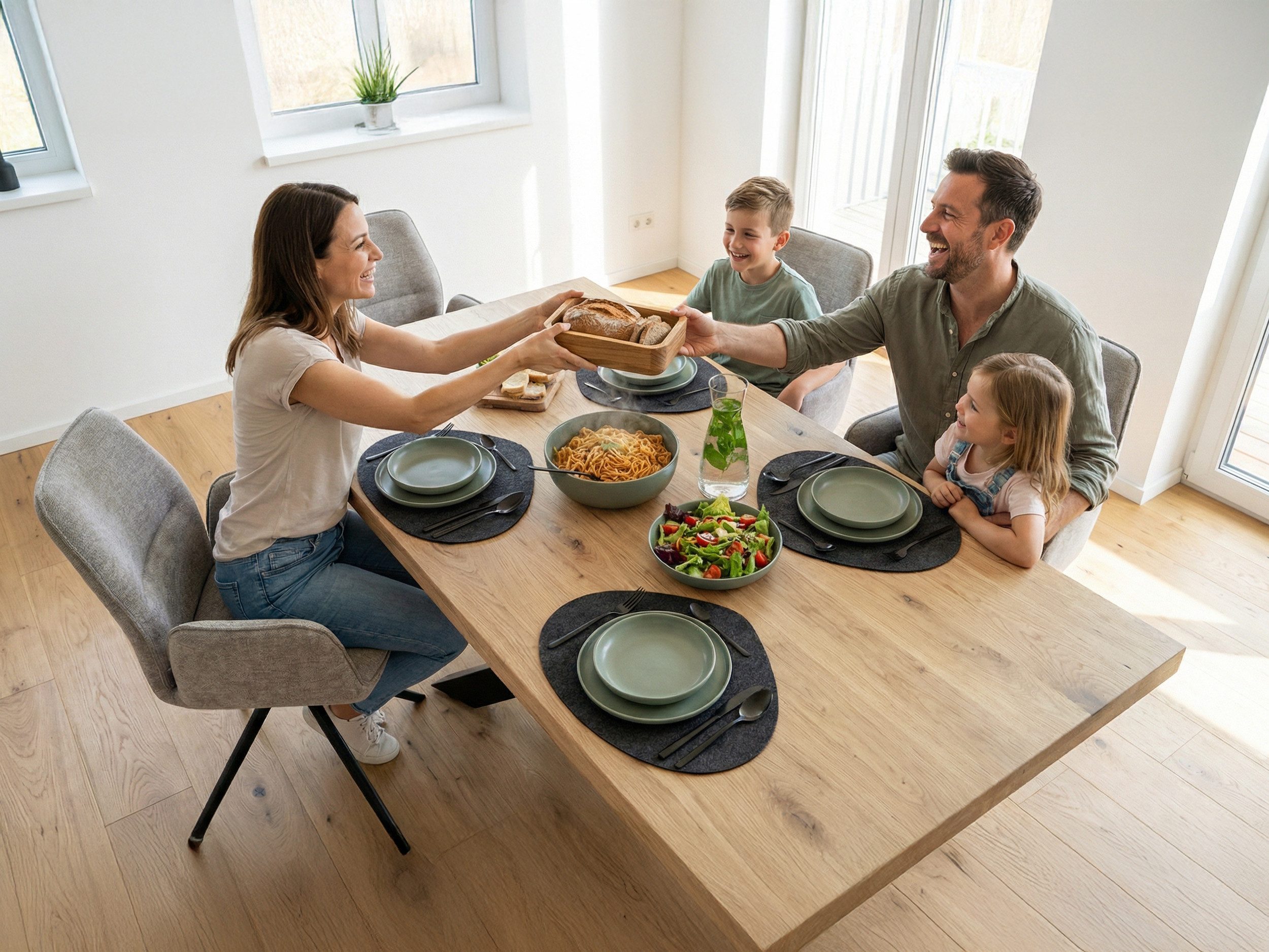 Massivart® Esstisch Wildeiche massiv geölt / 60 mm Platte / 180/200/220 / AHUS, Massivholztisch · Metallgestell · Schweizer Kante · Industrial-Look