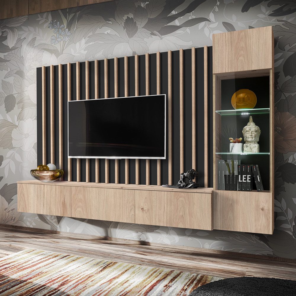 Lomadox Wohnwand VENOSA-164, Anbauwand 220cm, schwarz günstig online kaufen