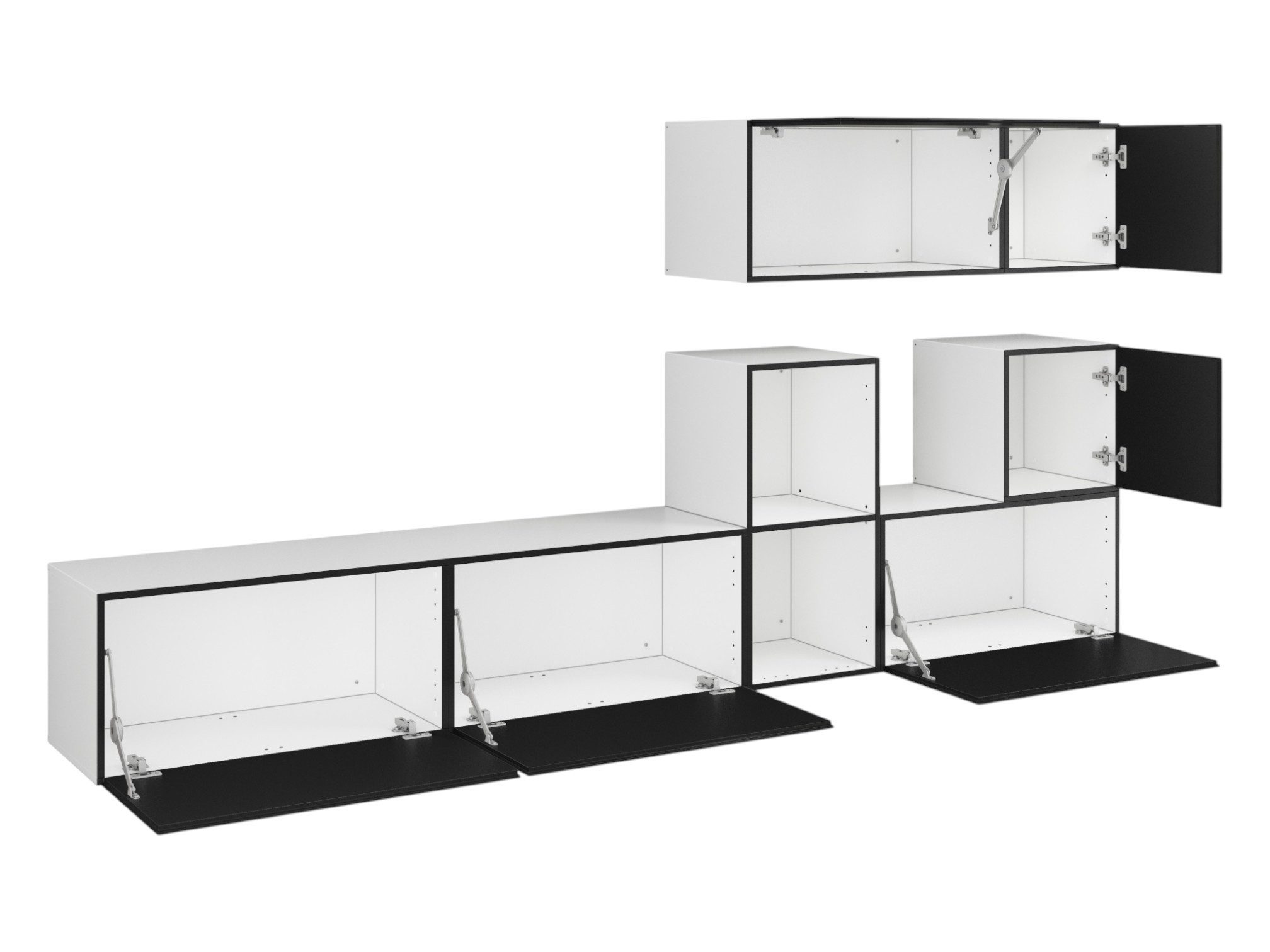 moebel-dich-auf Wohnwand VARIANTO 1, (7- teilig., besteht aus 4x Schrank mit Klappe, 2x Schrank mit Tür,1x offenes Regal), MDF Fronten tiefgezogen, Softclose