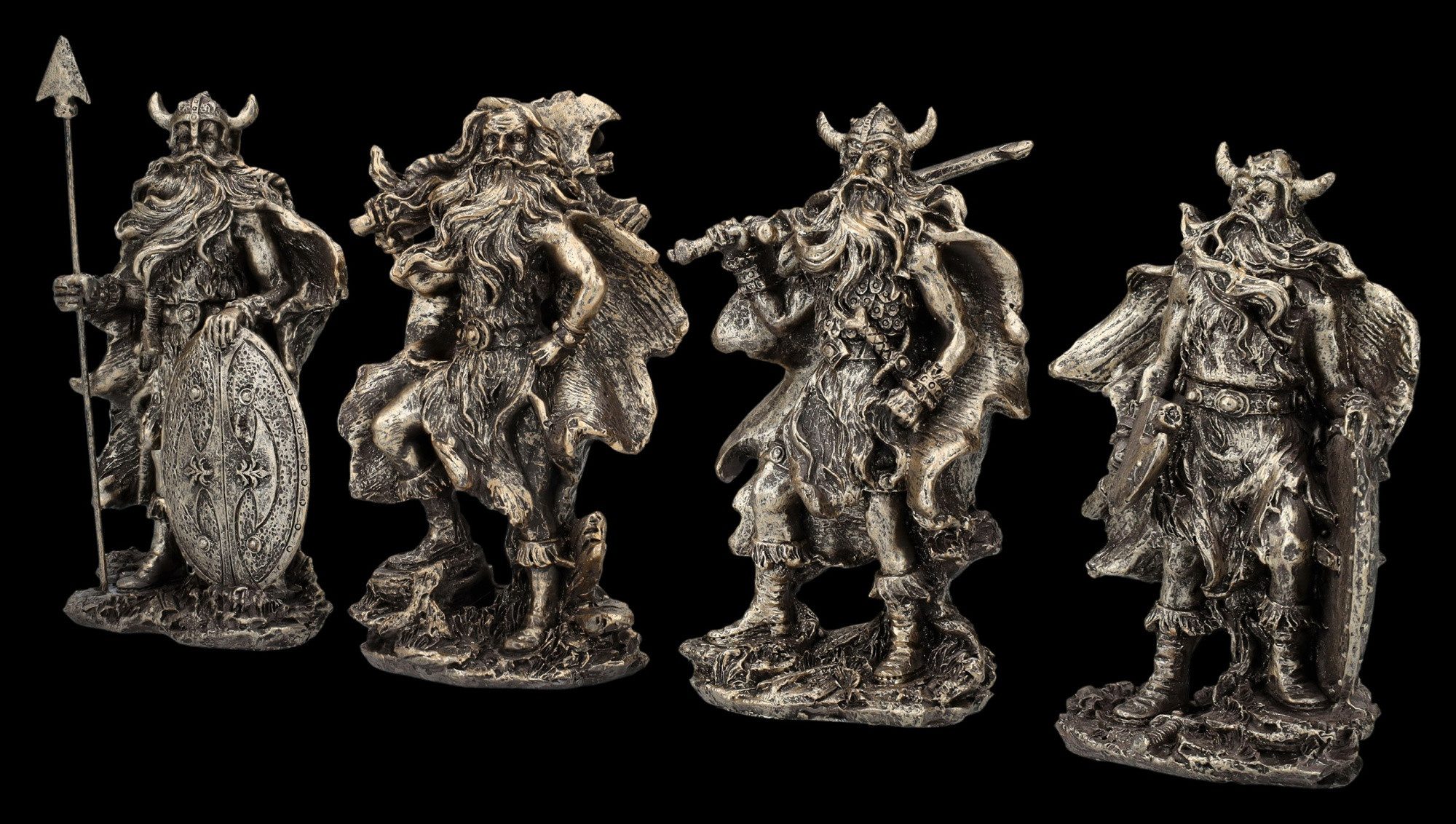 Figuren Shop GmbH Dekofigur Wikinger Figuren 4er Set - Krieger Odins - Mythologie Dekofigur Deko