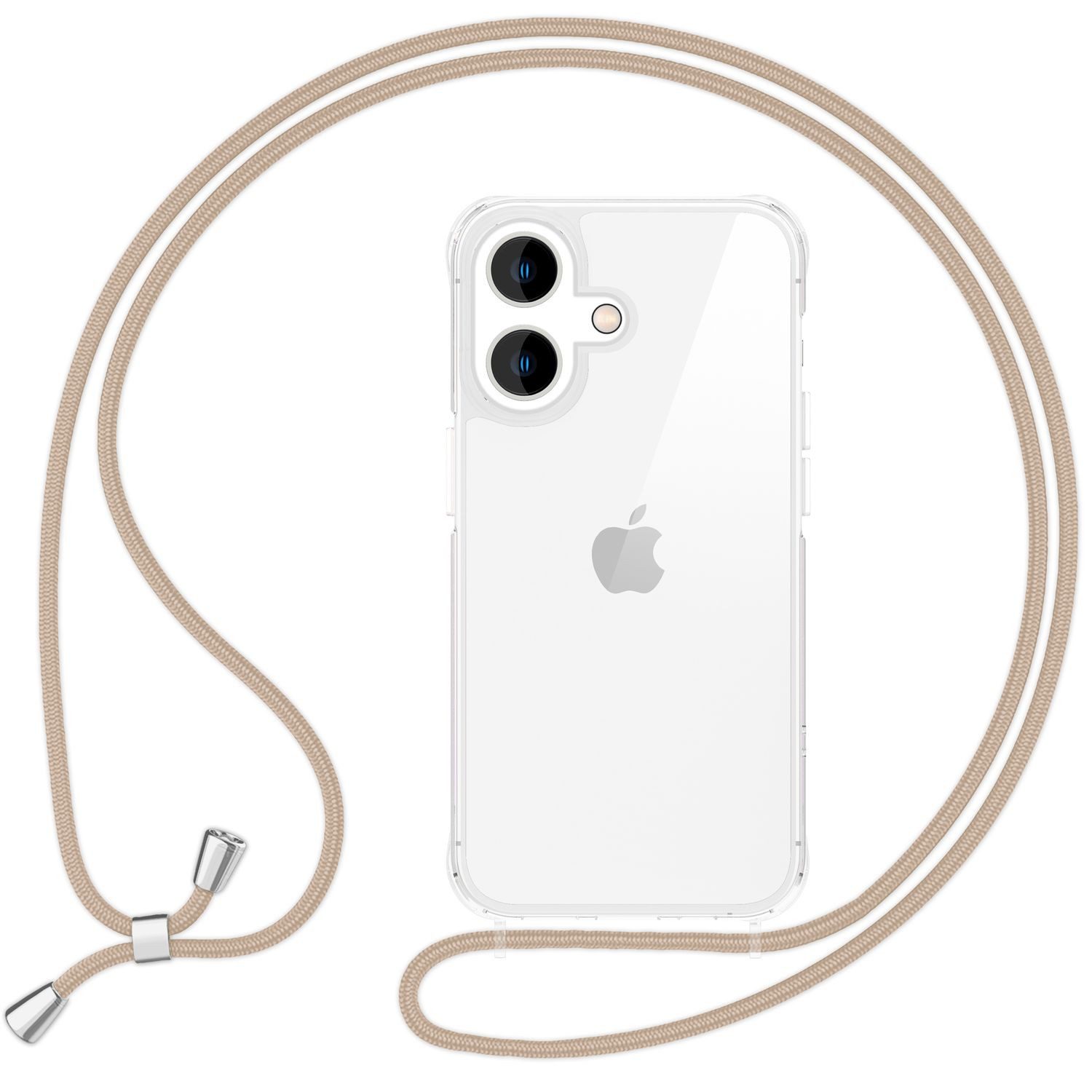 Nalia Handykette Apple iPhone 16 15,5 cm (6,1 Zoll), Klare Hülle mit Band zum Umhängen / Crossbody Transparent Case & Kette