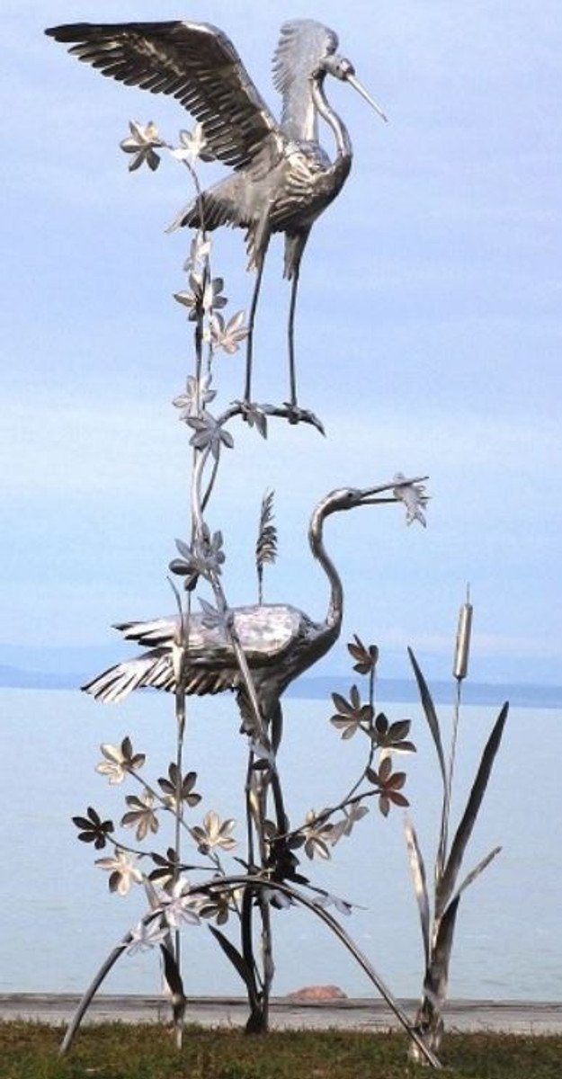 Paar x Gartendeko 125 - Reiher Silber x Wetterbeständige Elegante Edelstahl Skulptur Gartendeko Gartenfigur Vogel - Casa 101 H. Figur 270 Skulptur cm Padrino