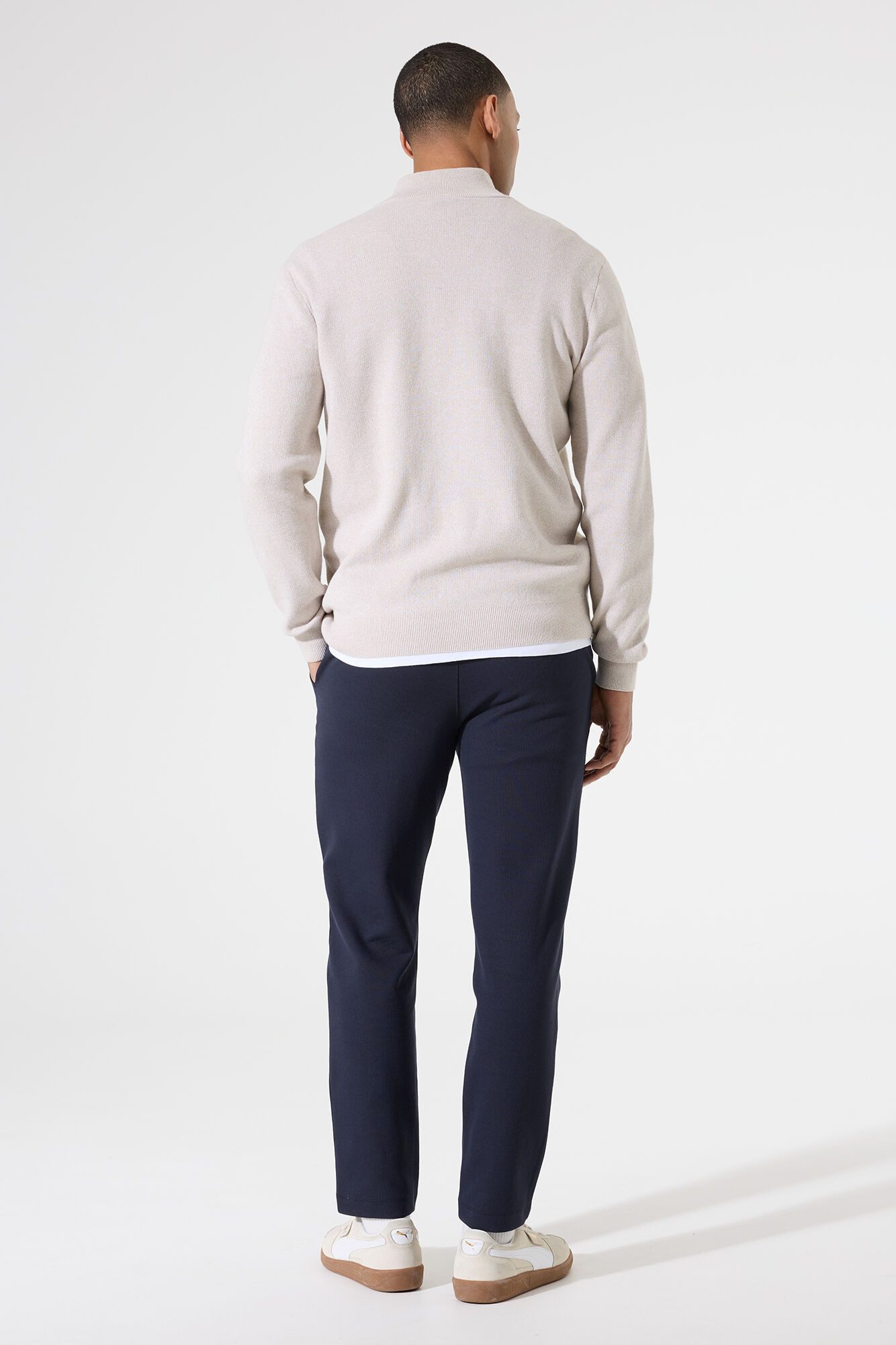 Garcia Rundhalspullover Garcia Herren Pullover Troyer-Zip - sand (1-tlg)