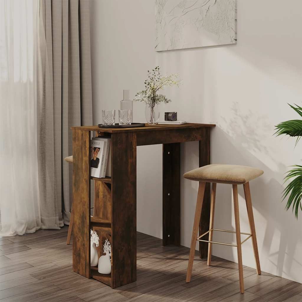 furnicato Bartisch Stehtisch Räuchereiche 102 x 50 x 103,5 cm Massivholz (1-St), Stabiler Beistelltisch mit drei Ablagen für Küche oder Essbereich