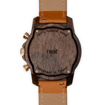 neat Quarzuhr Premium Holzuhr aus Naturholz – Chrono Ø 44mm – Herrenuhr, (Quarz-Holzarmbanduhr, aus echtem Holz), Handgefertigt in EU