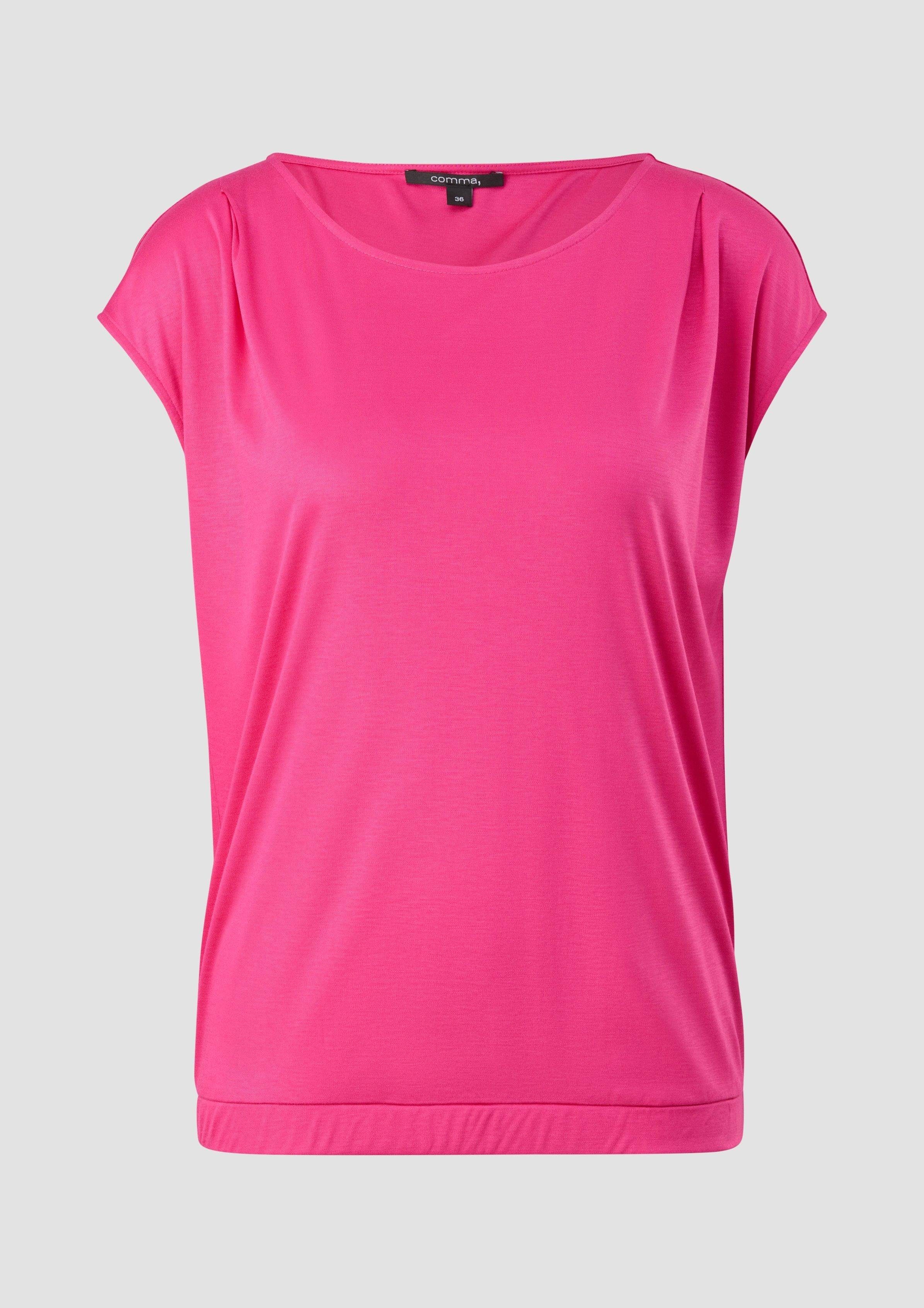 Blusenshirt Comma Shirttop mit pink Falten-Details