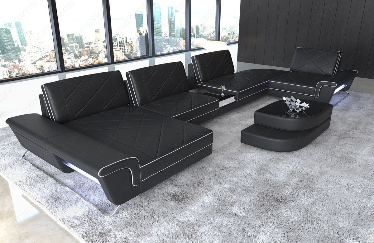 Couch, LED, Sofa Rückenlehnen, Dreams Leder U mit Ledersofa, verstellbare Form Designersofa Bari Wohnlandschaft Sofa