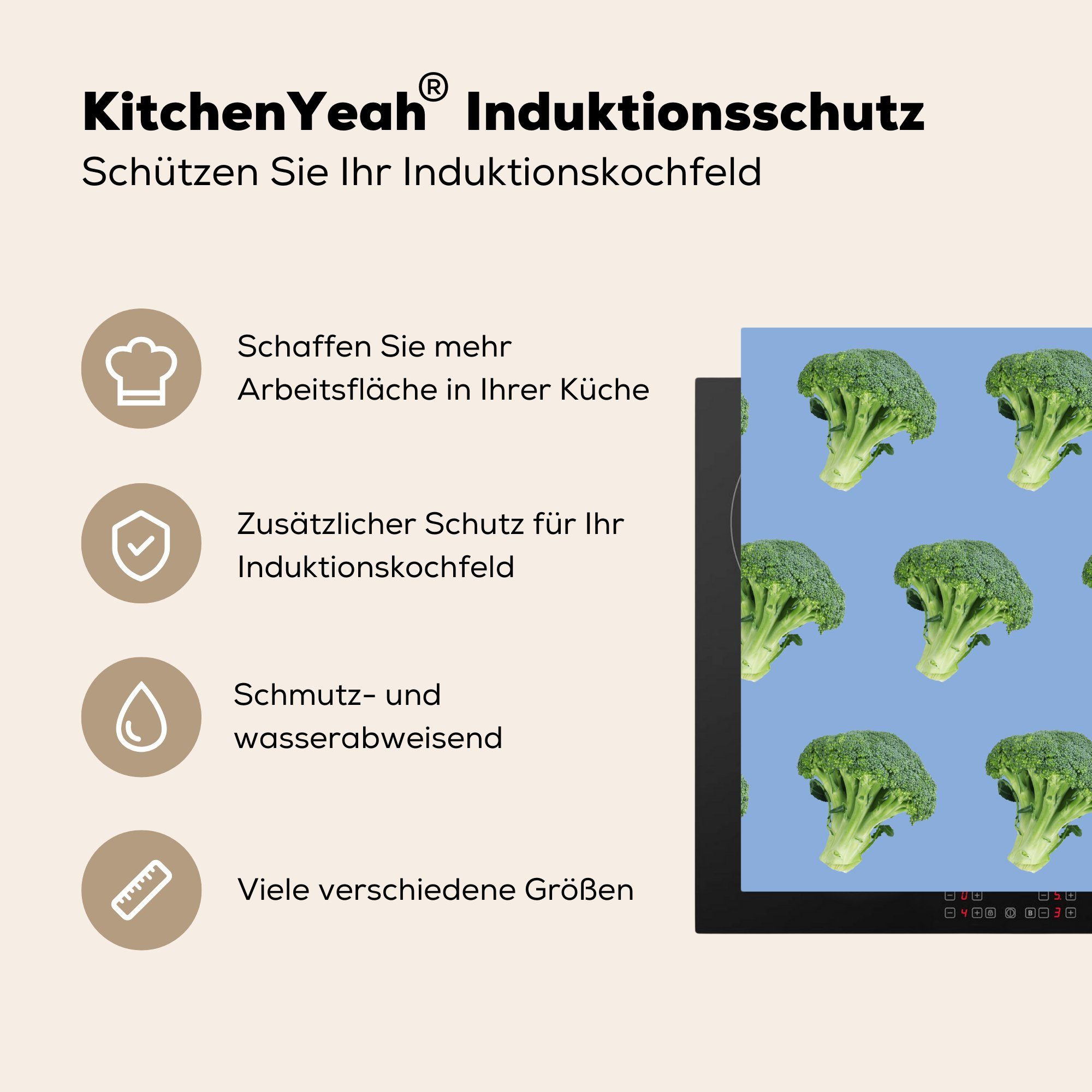 MuchoWow Herdblende-/Abdeckplatte Gemüse - Brokkoli cm, küche, Ceranfeldabdeckung Muster, tlg), Vinyl, für (1 - die 59x52 Induktionsmatte