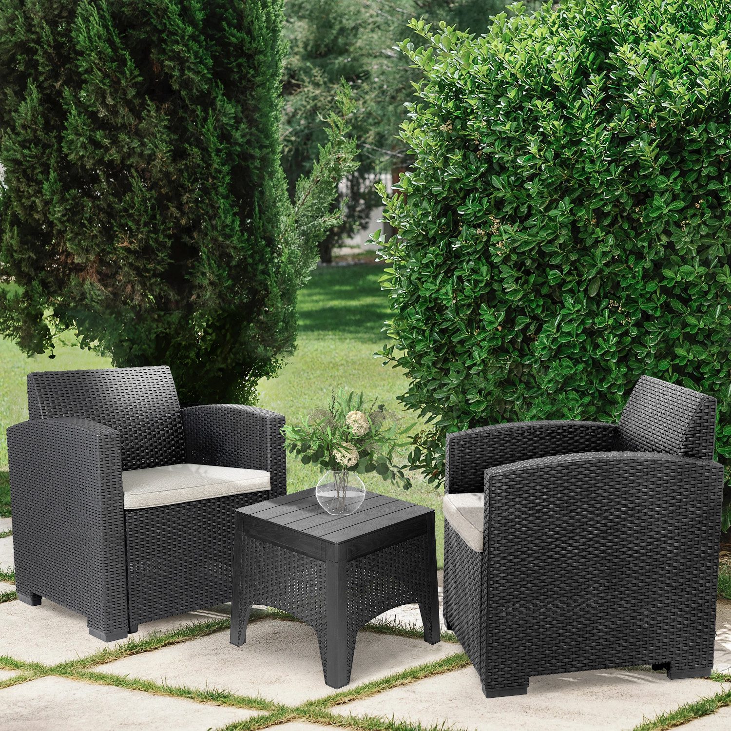 Sekey GartenloungeSet Balkonset 2 Personen Gartenmöbel Set Polyrattan