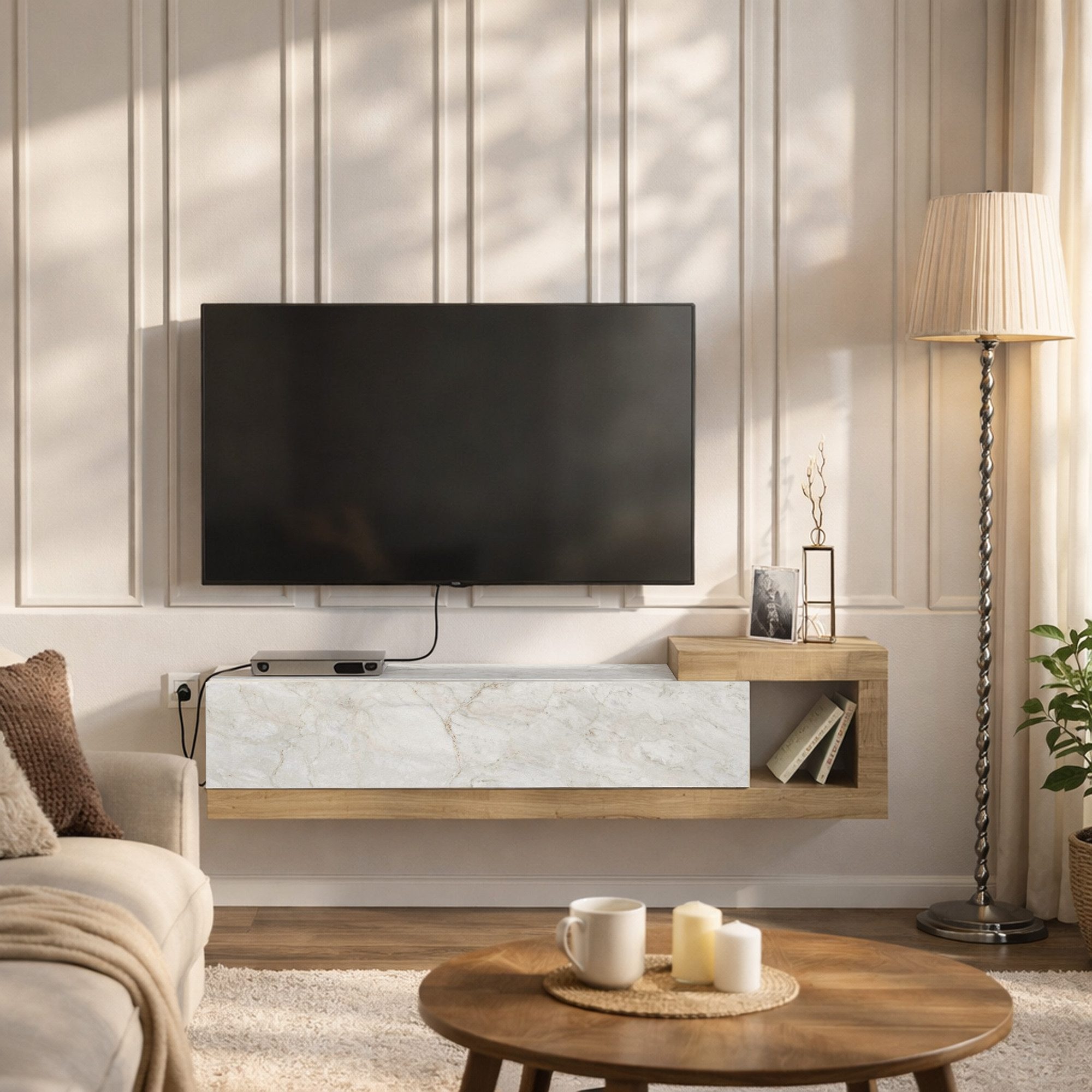 moebel17 Lowboard TV Lowboard Bliss, TV Schrank, Wandmontierte TV-Regale Mit Tür (Einzelmöbel, 1 St., Besteht aus 1 TV Lowboard), Pflegeleichte Oberfläche, Granitoptik