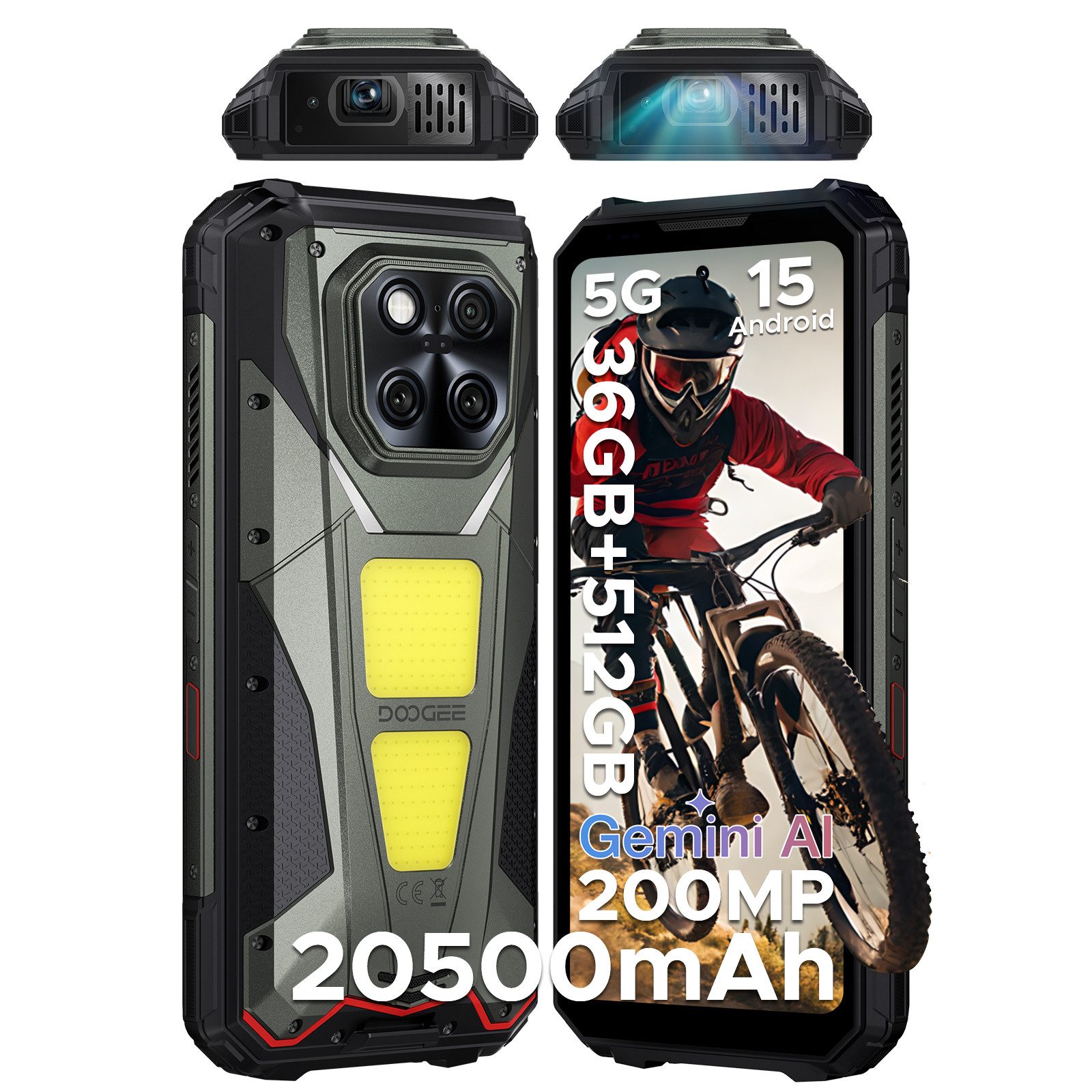DOOGEE V MAX PLAY 5G Outdoor Smartphone 20500mAh, 512GB, Camping-Licht Smartphone (6,78 Zoll, 512 GB Speicherplatz, 200 MP Kamera, LED-Projektor & Dual-Camping-Licht, 200MP Kamera, 120Hz Rugged Handy)