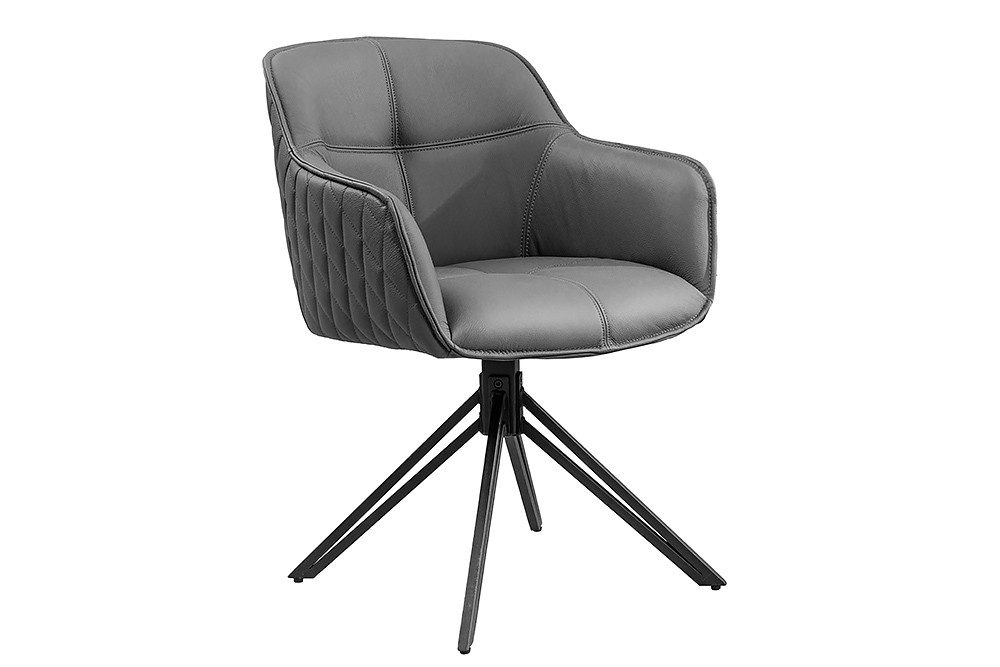 riess-ambiente Polsterstuhl EUPHORIA grau/schwarz – Echtleder, drehbar, Metall-Füße, mit Armlehne (Einzelartikel, 1 St), mit 180° Drehfunktion und Autoreturn – ideal für elegante Esszimmer