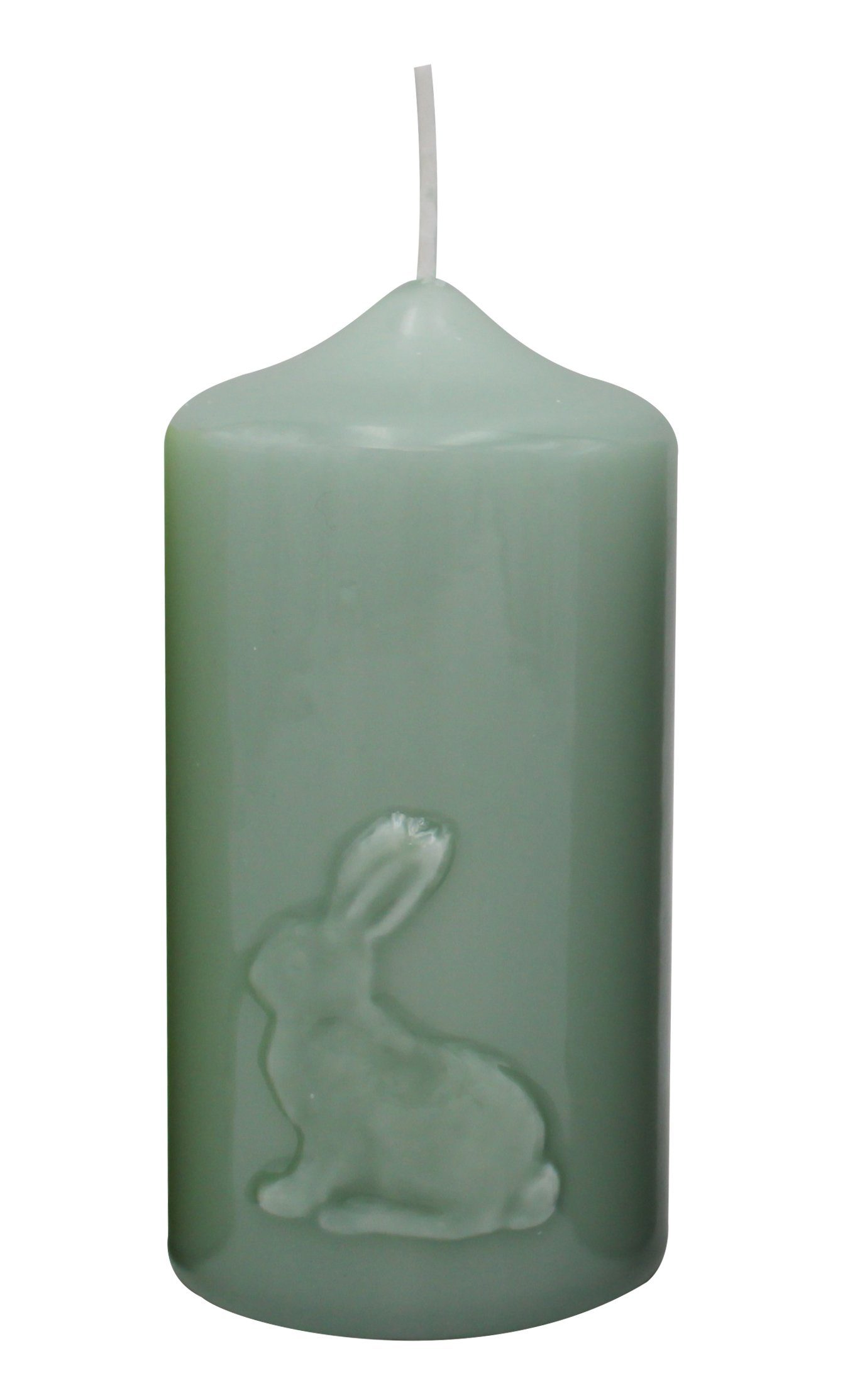 Kopschitz Свечи Stumpenkerze Kerze Ostern "Hase" Seegrün gelackt 120 x Ø 60 mm, 1 Stück