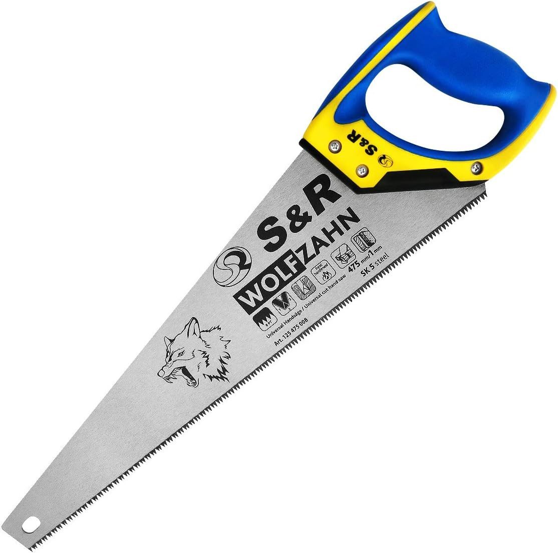 S&R Handsäge Holzsäge UNIVERSAL 475 mm (8 Zähne/Zoll) WOLFZAHN Aggressive, 3D-Präzisionszahnung, Bi-Material Handsäge Fuchsschwanz Säge