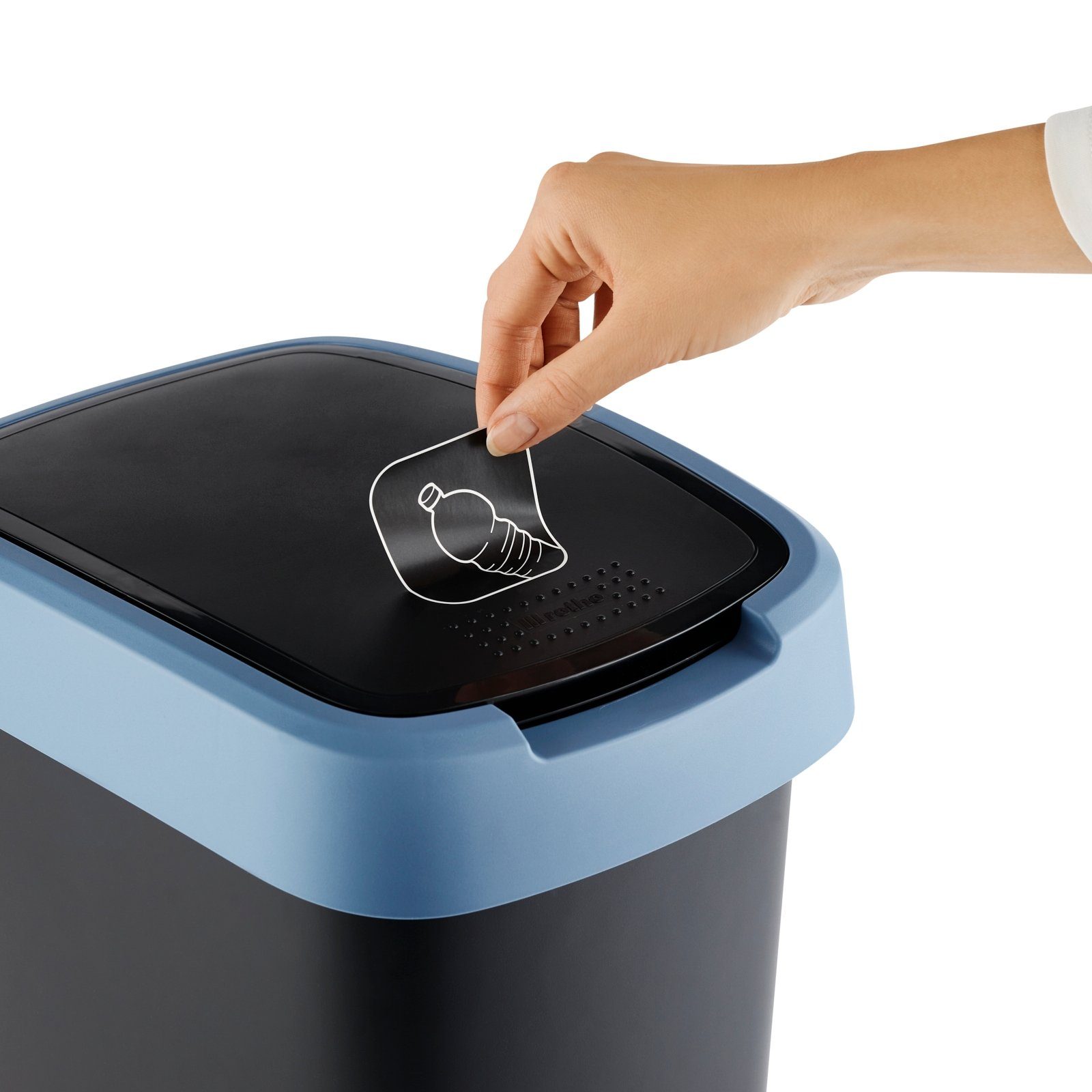 ROTHO Mülleimer TWIST Abfalleimer 50l - 2-in-1 Deckel - ideal zur Mülltrennung zuhause, Sticker-Set für Mülltrennung