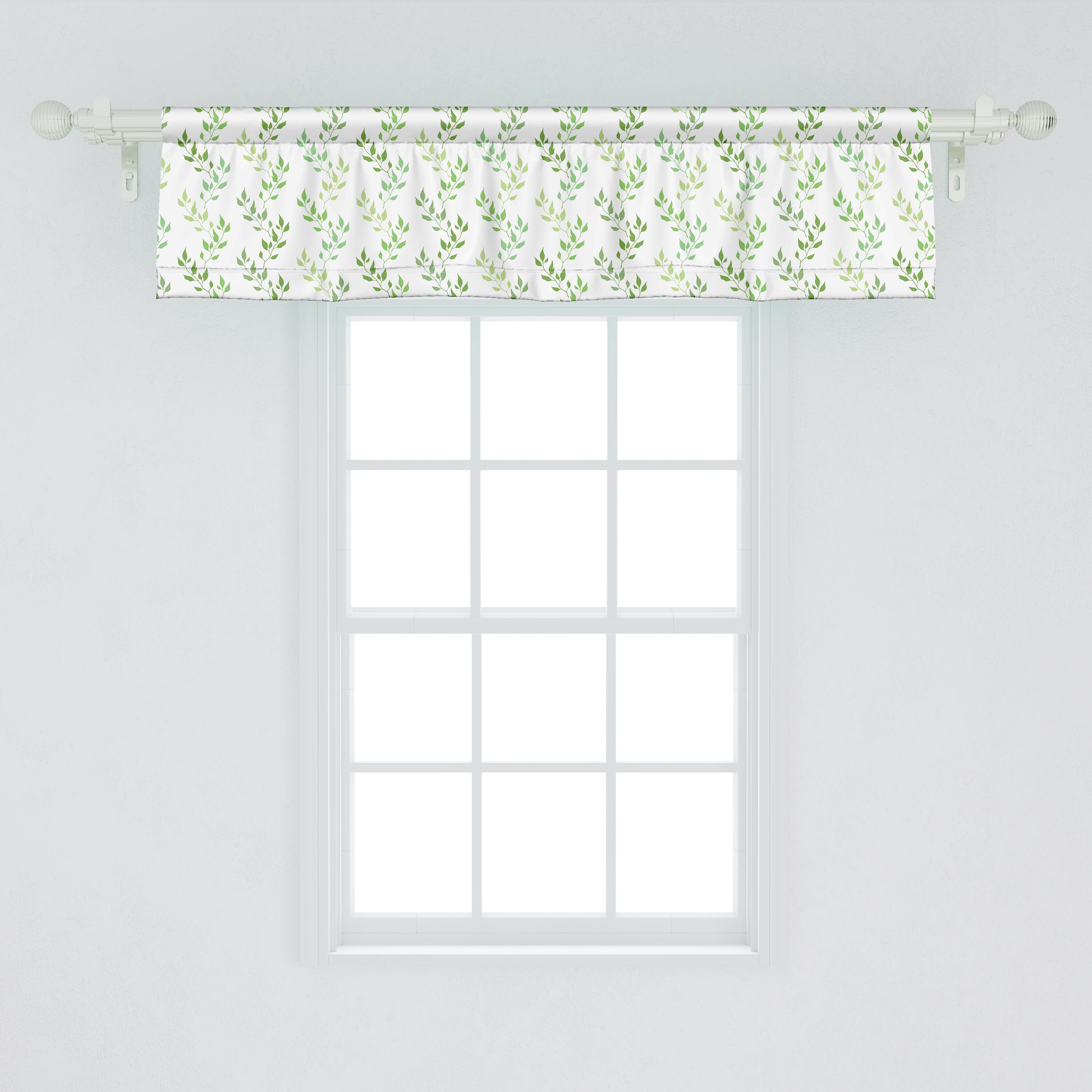 Küche Leaves Scheibengardine Microfaser, Vorhang Olive Schlafzimmer Abakuhaus, Grün für Symmetrische Volant mit Stangentasche, Dekor