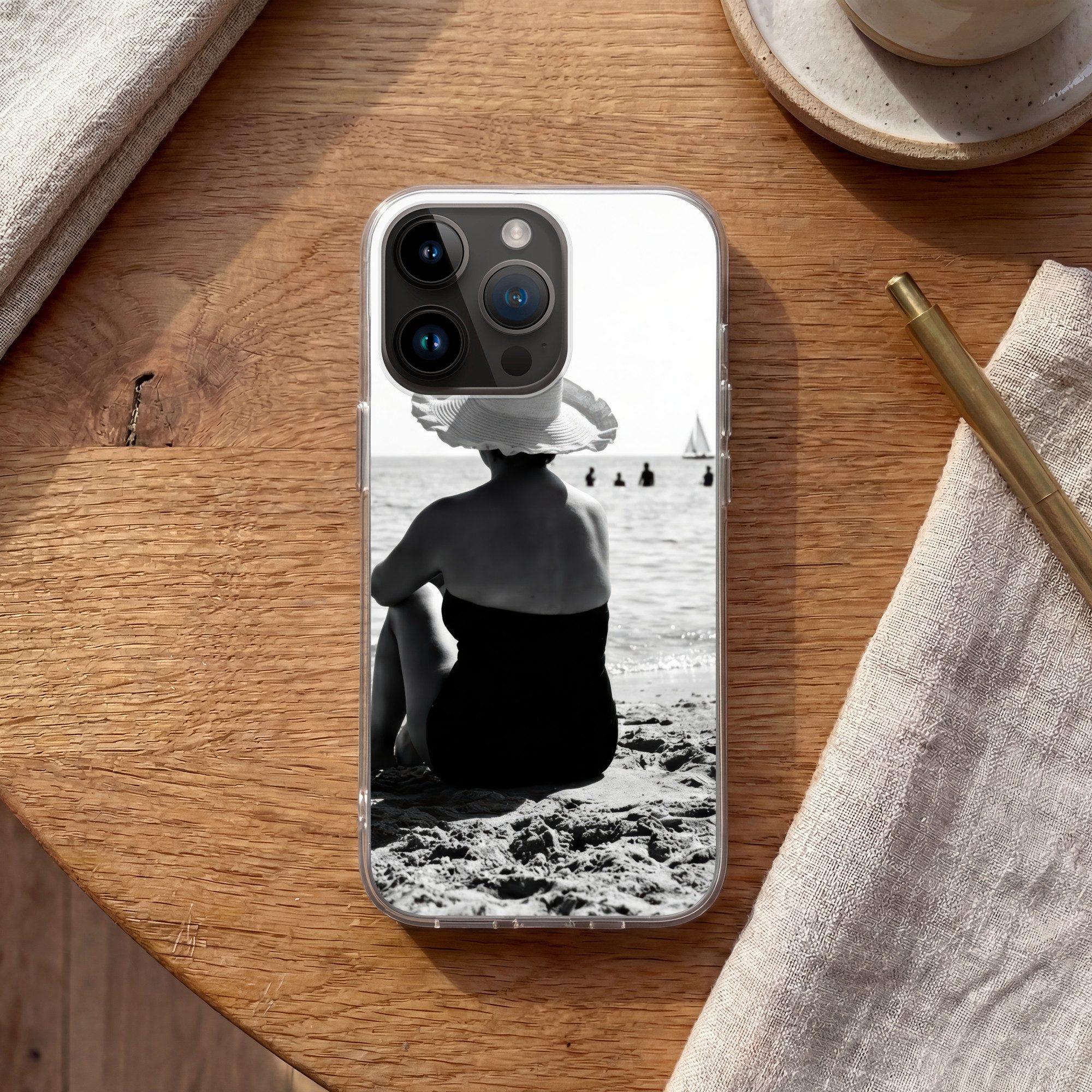 MuchoWow Handyhülle für Apple iPhone 14 Pro Max Frauen - Sonnenhut - Strand - Schwarz - We, Smartphone-Bumper, Print, Handy Schutzhülle Dünn