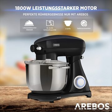 Arebos Küchenmaschine Retro, 6L Edelstahl-Rührschüssel, 6 Geschwindigkeiten, 1800 W