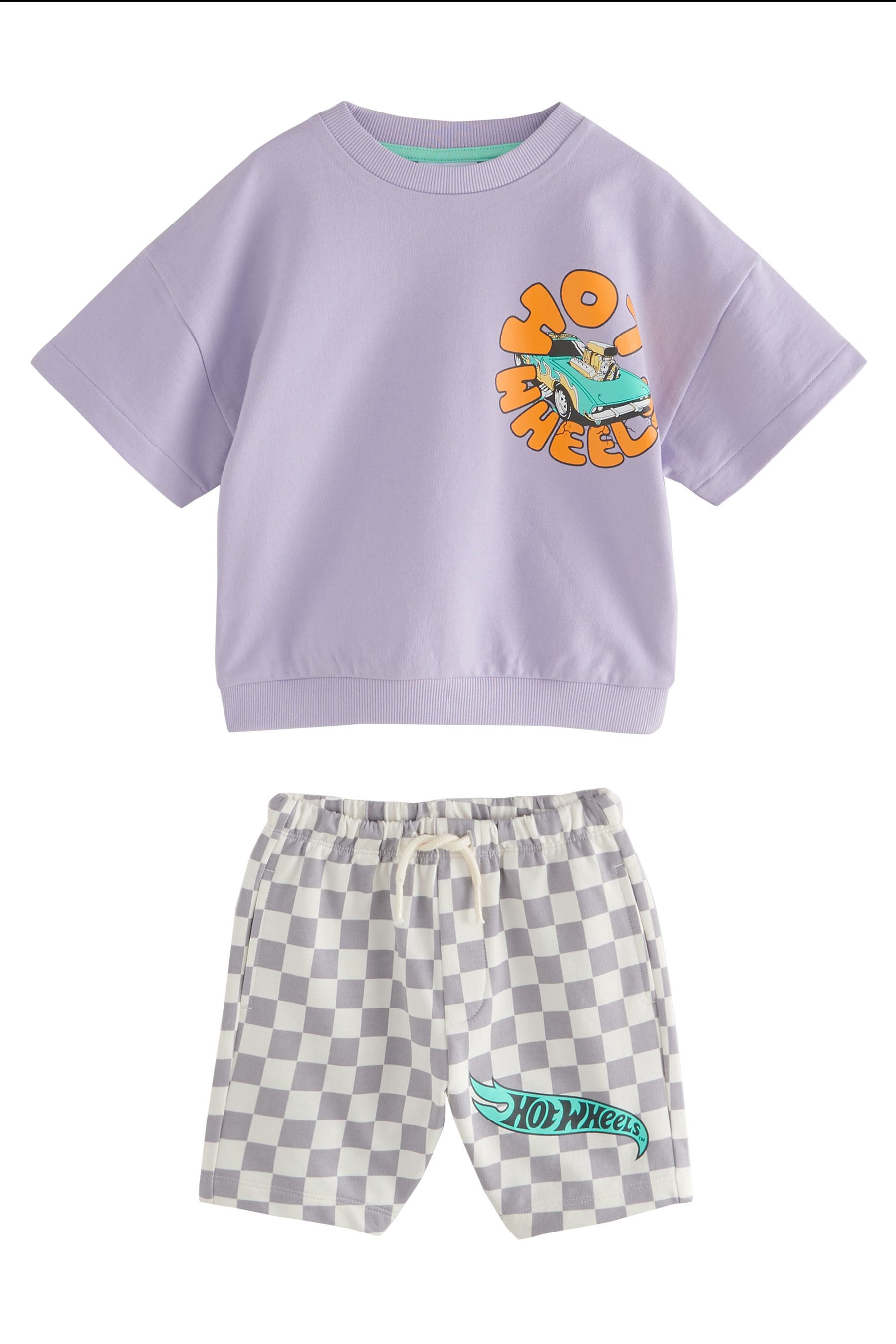 Next T-Shirt & Shorts Kariertes Kurzarm-T-Shirt, Hot Wheels (2-tlg)