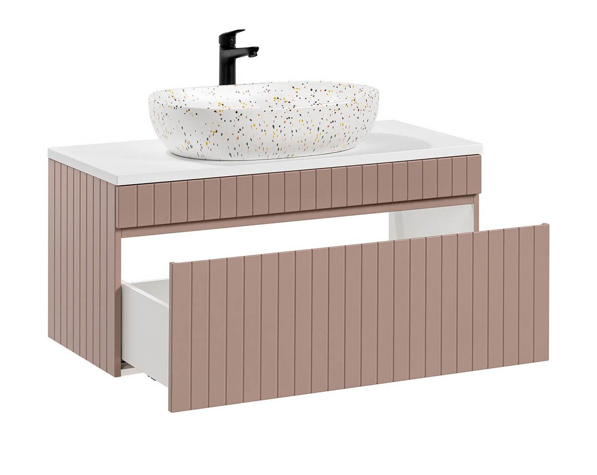 Thumbnail - einfachgutemoebel Waschtisch-Set Badezimmer Waschplatz ROSINA 100cm, Aufsatzbecken, rosé-weiß, (Badmöbel Set, 1-St., Was...