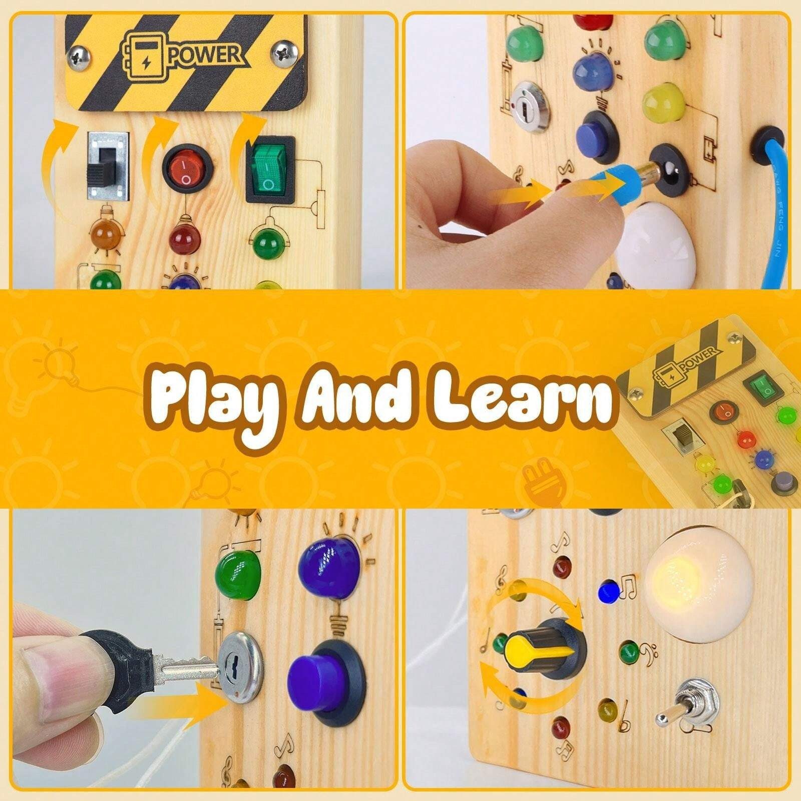 Japace Lernspielzeug Holz Busy Board – LED-Lichtschalter Lernspielzeug für Kleinkinder (1-St)