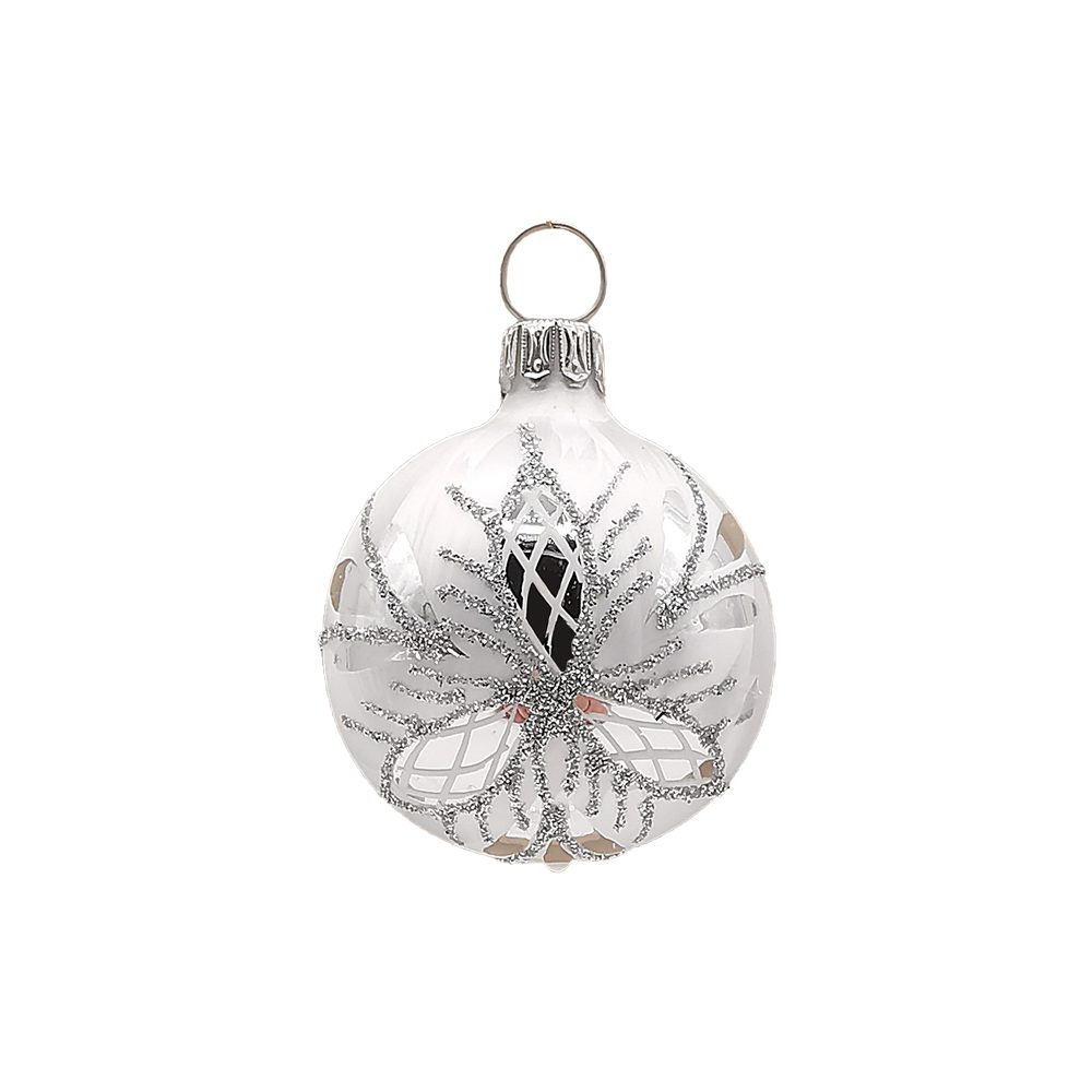 Schatzhauser Weihnachtsbaumkugel Christbaumkugel Waffel silber, Eislack weiss (1 St), mundgeblasen, handbemalt