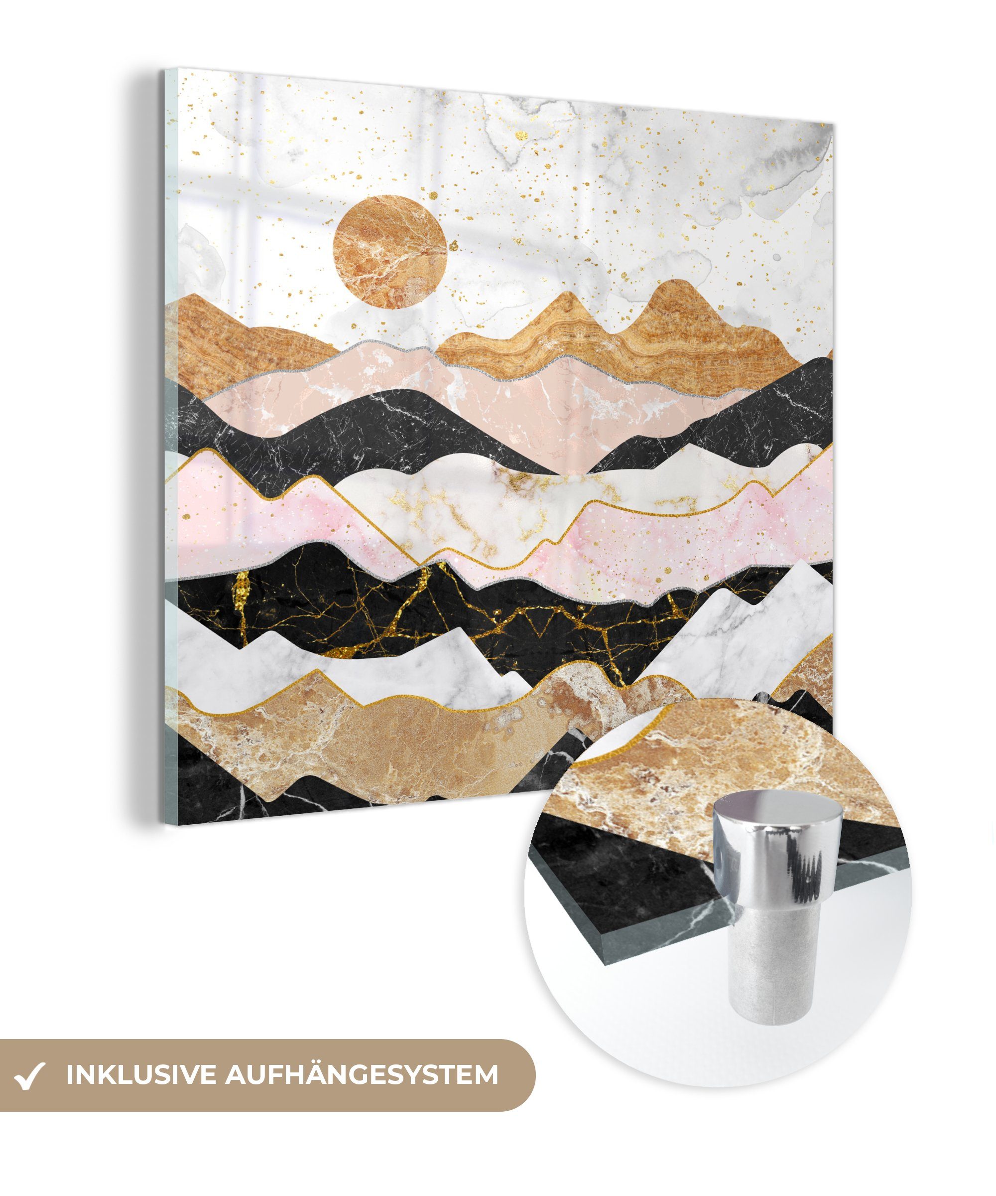 MuchoWow Acrylglasbild Marmor - Pastell - Gold, (1 St), Glasbilder - Bilder auf Glas Wandbild - Foto auf Glas - Wanddekoration