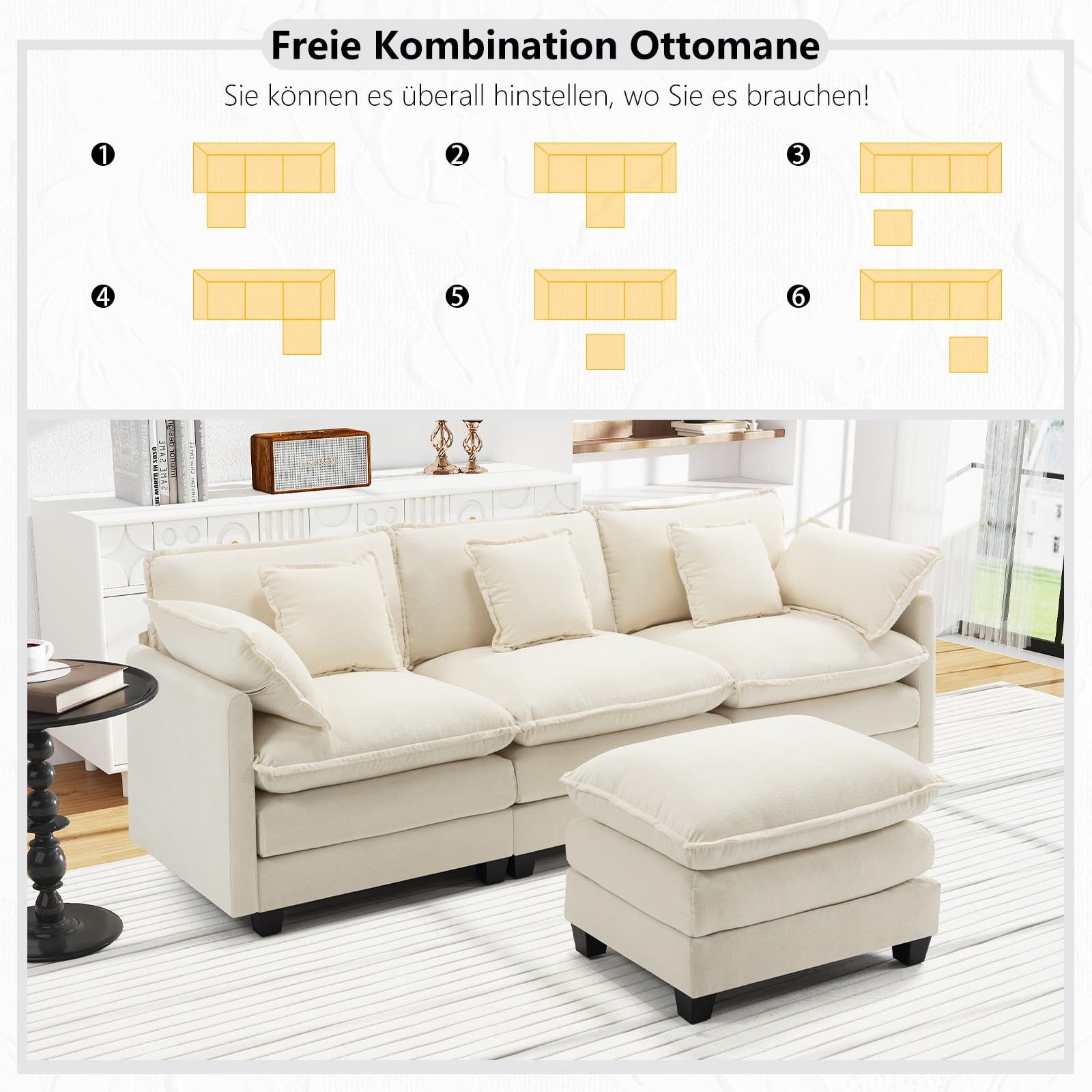 Urhanherry Sofa Gemütliches Modulsofa mit hochwertigem Chenille-Bezug, 2 Teile, L-Form Cloud Sofa, Sektionssofa 4-Sitzer mit Ottomane