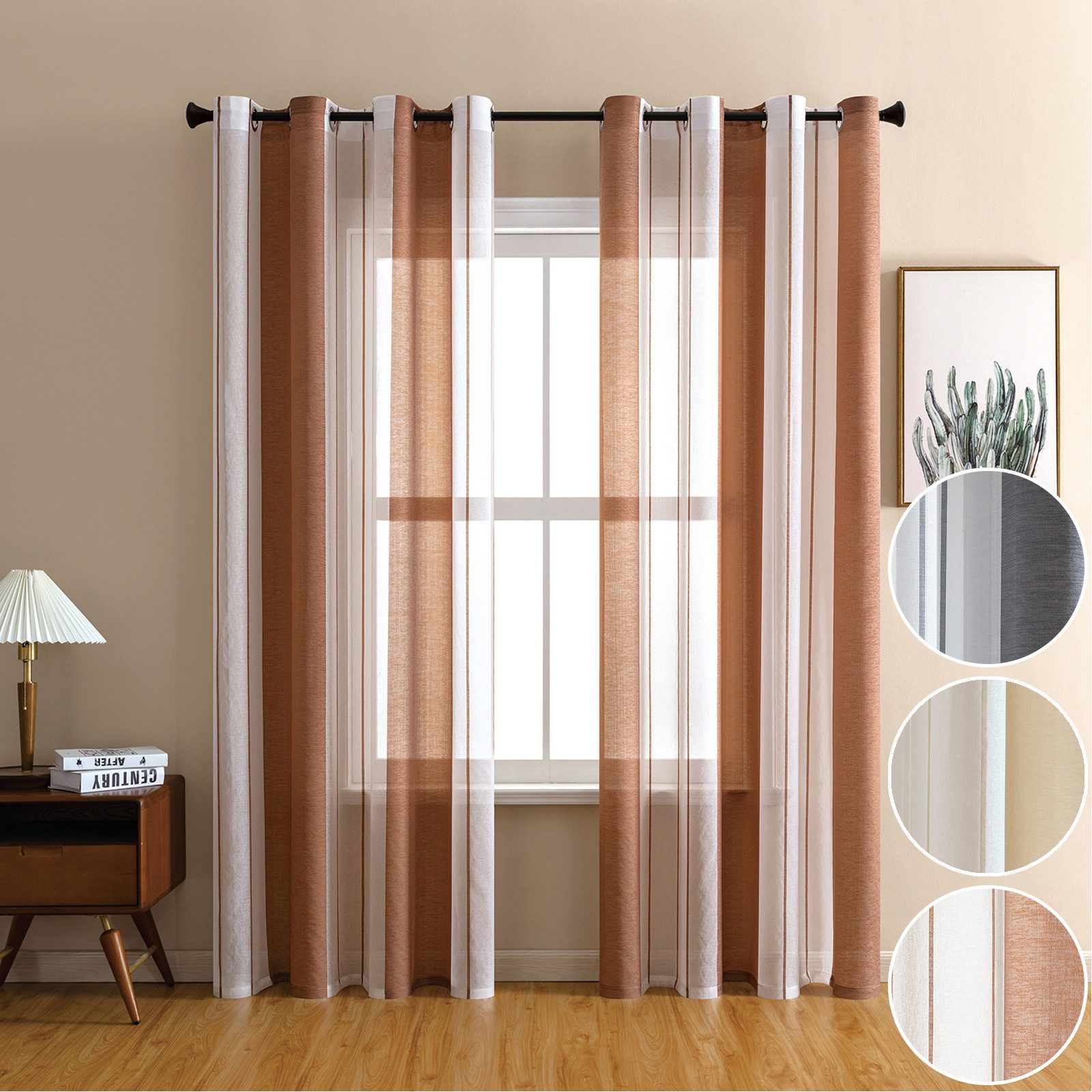 Qelus Vorhang Moderne Streifen-Voilegardinen, 2er-Set, Lichtdurchlässig & Elegant, Semi-Transparent, Mit Ösen, 3 Farben, Für Wohnzimmer & Schlafzimmer