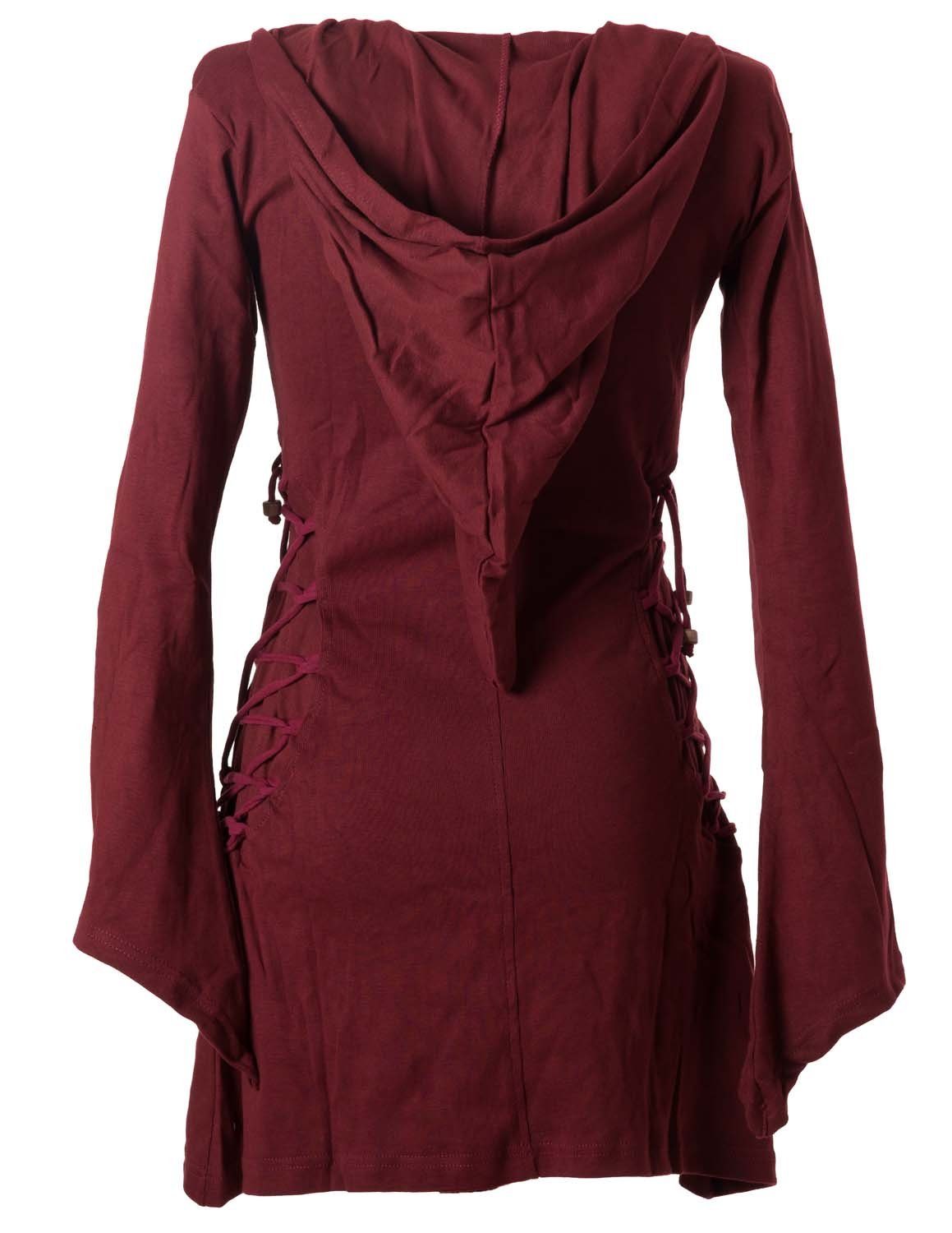 Vishes Zipfelkleid Elfenkleid mit dunkelrot Ethno, Hoody, zum Gothik Schnüren Style Zipfelkapuze Bändern