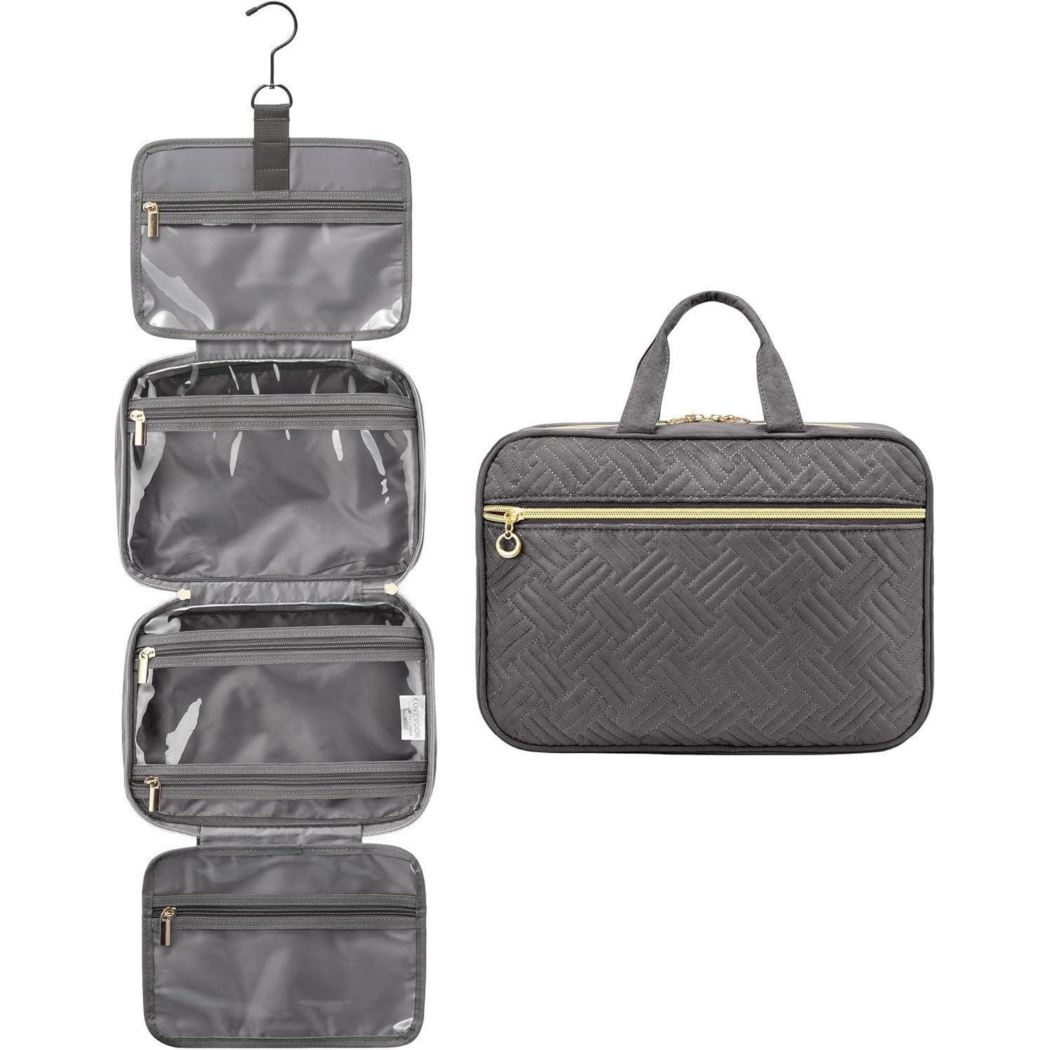 LuxusKollektion Kulturbeutel Kulturtasche Damen Wasserdichte Faltbar 360 Drehhaken M-Update Grau