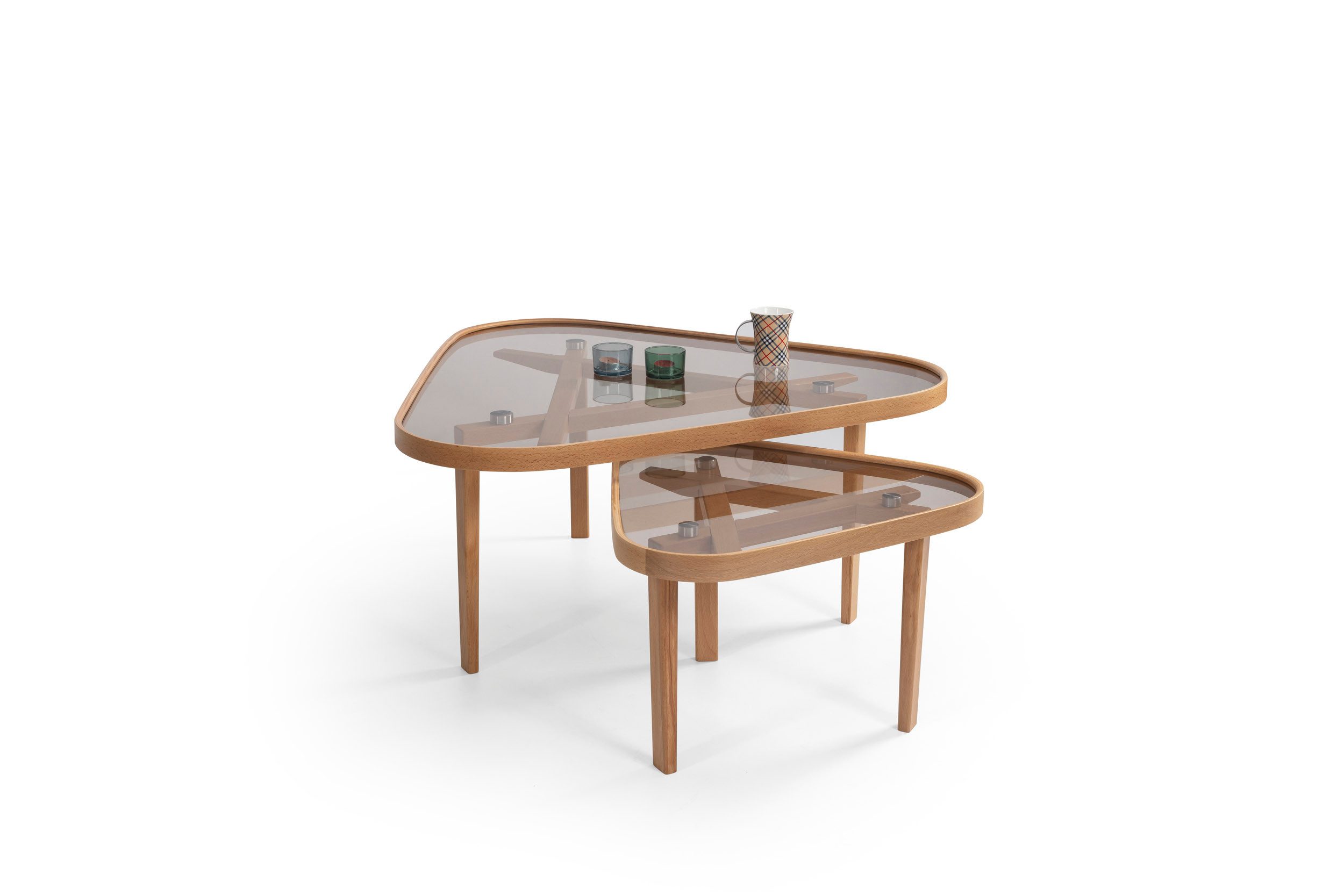 JVmoebel Beistelltisch Ästhetisches Beistelltisch-Set mit Glasplatte und Holzdetails