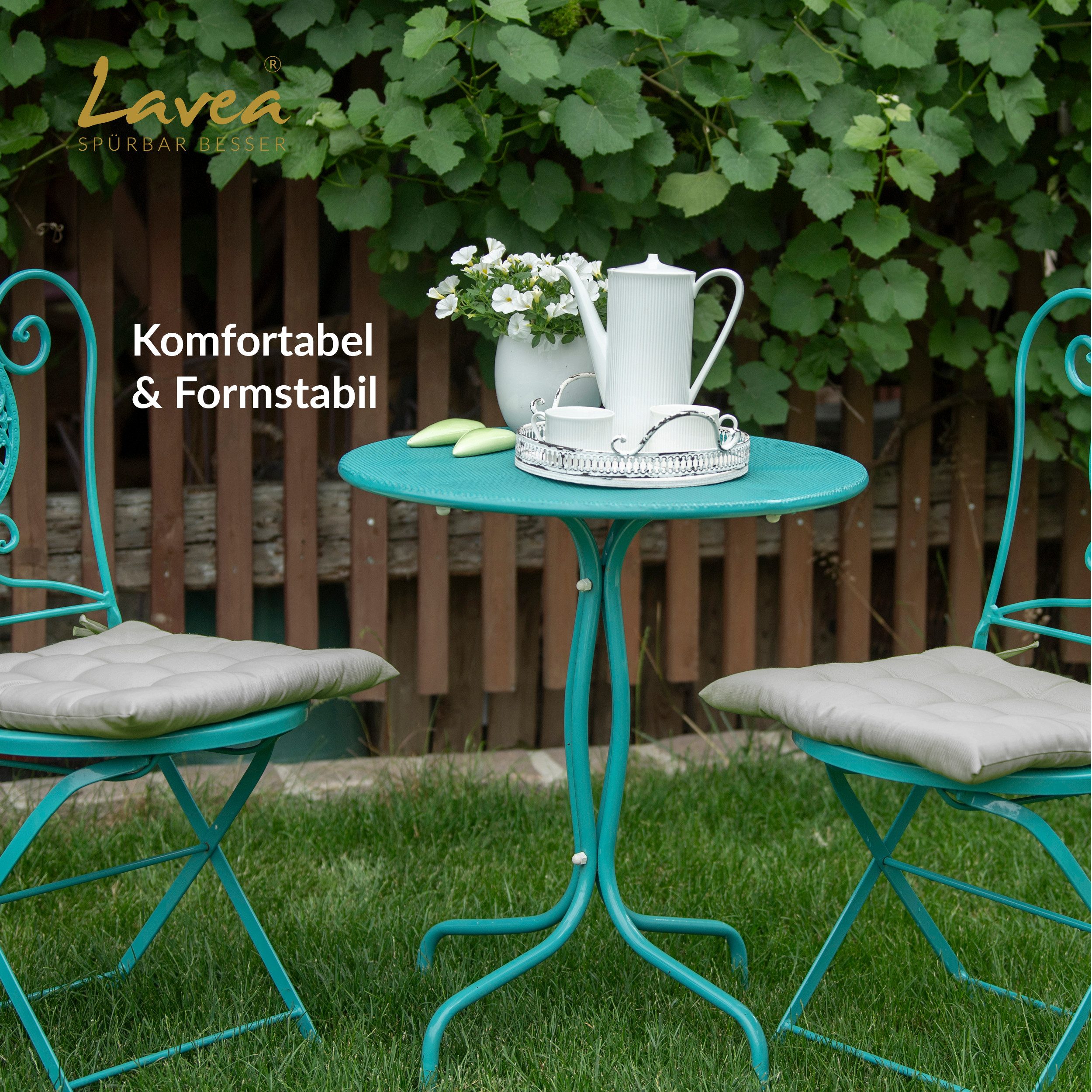 Lavea Stuhlkissen MONACO - weich gepolsterten Sitzkissen Set (4er & 8er), 40x40x3 cm, mit Stoffbändern, Indoor & Outdoor, für Garten & Balkon