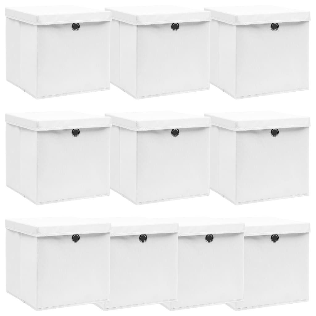 Thumbnail - vidaXL Aufbewahrungsbox, Ordnungsboxen mit Deckeln 10 Stk. Weiß 32x32x32 cm Stoff