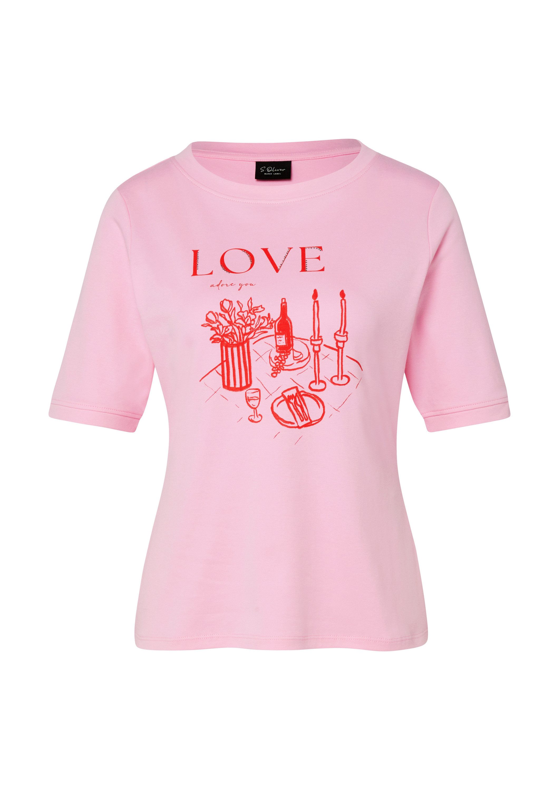 s.Oliver Kurzarmshirt T-Shirt T-Shirt mit Schmucksteinen und Frontprint günstig online kaufen