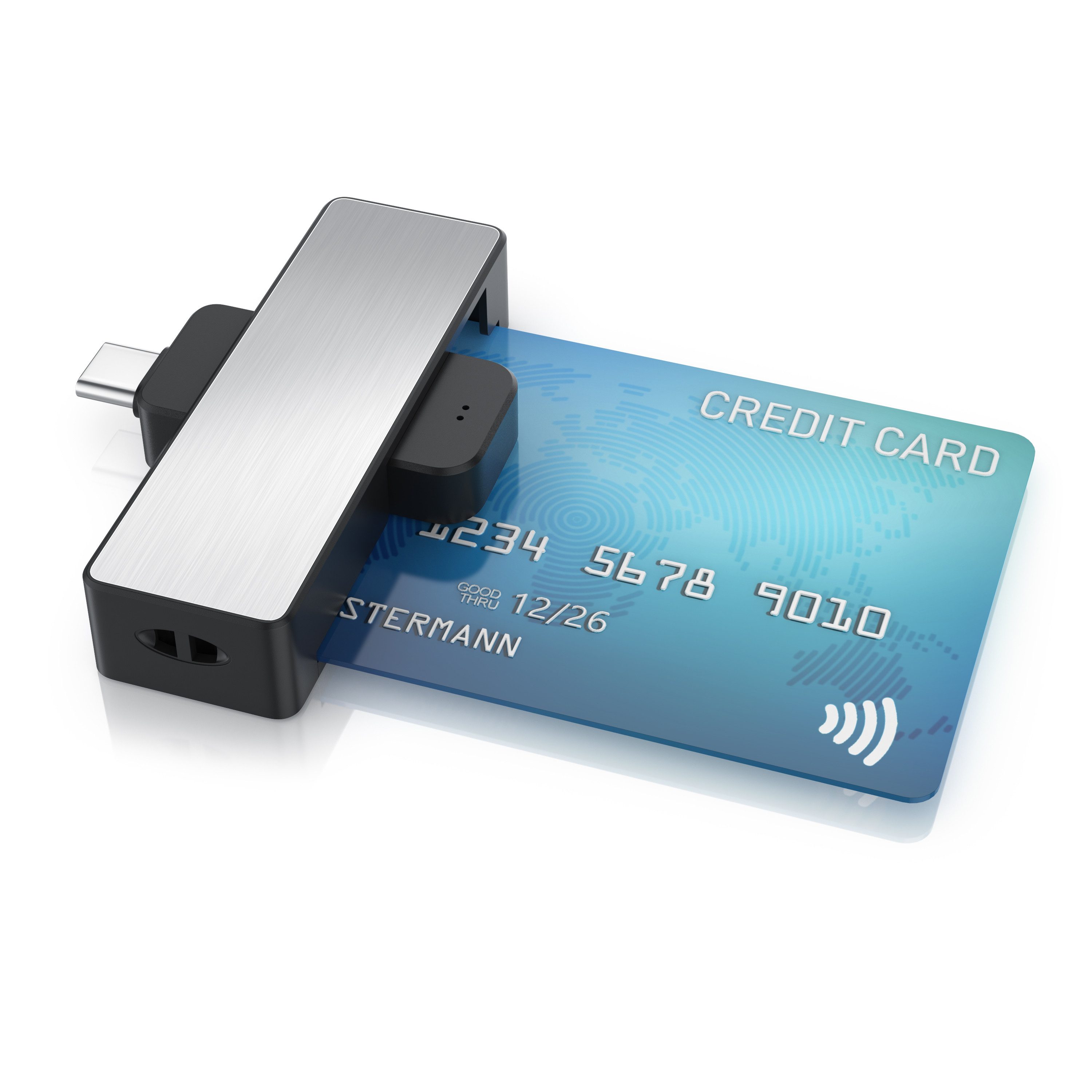 CSL Speicherkartenleser USB Typ C Smart Card Reader / Chipkartenleser und Schreiber, ISO 7816, Win 10–11, Android, Personalausweis, Krankenkassen & Bankkarten