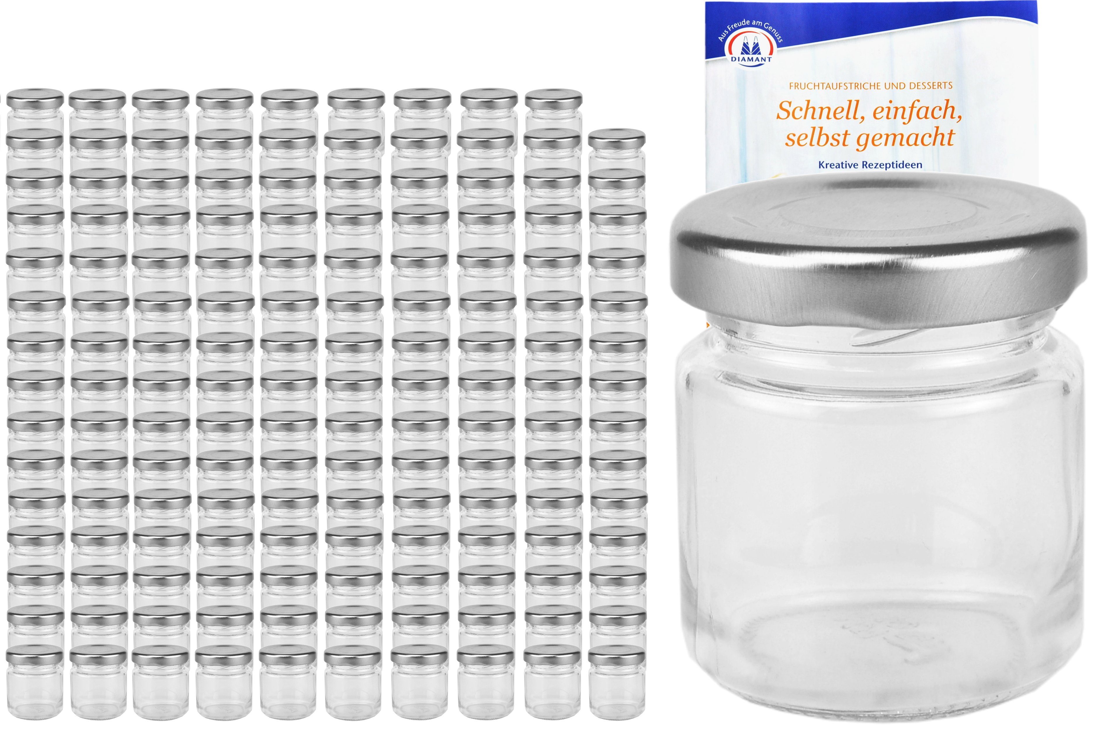 MamboCat Einmachglas Sturzglas 200er ml Rezeptheft, To 53 incl. silberner Set Deckel 43 Glas