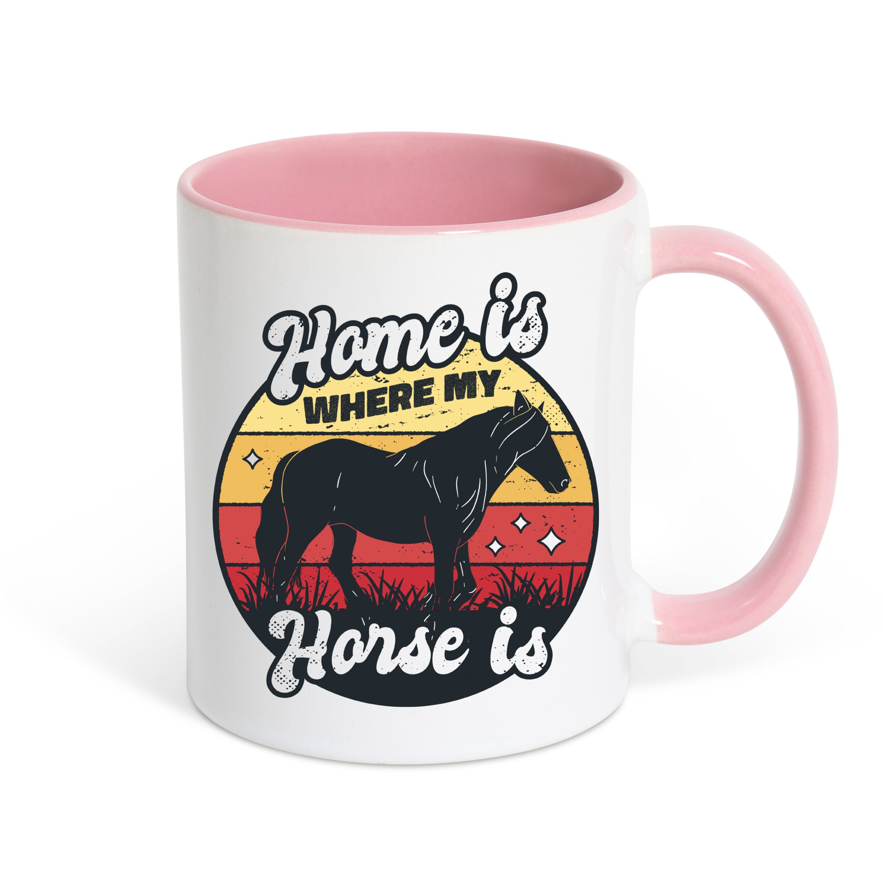 Youth Designz Tasse Home Is Where My Horse Is Kaffeetasse Geschenk, Keramik, mit Pferd Frontprint Weiss/Rosa