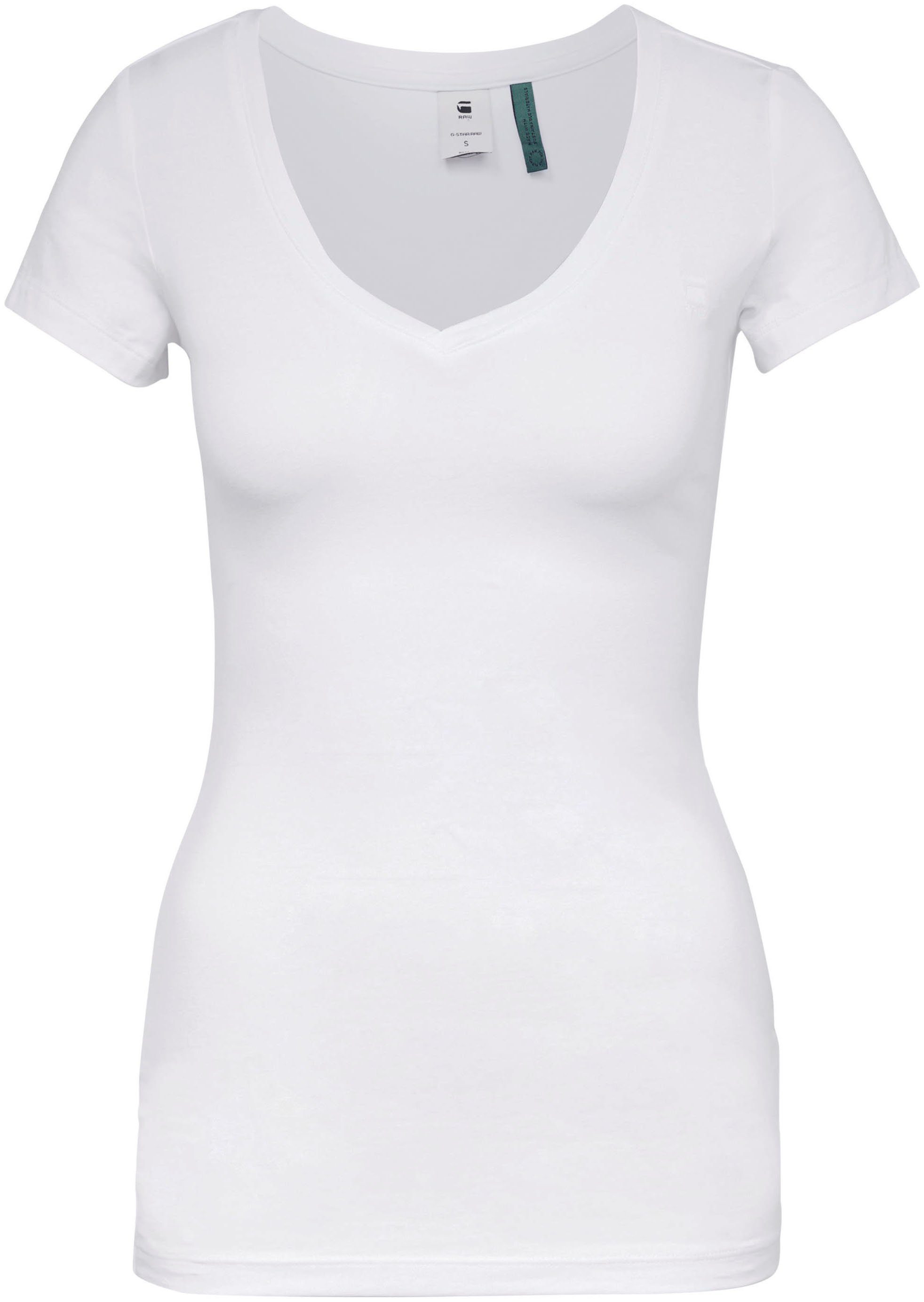 G-Star RAW V-Shirt Base v mit wmn vorne kleinem Logodruck t sl white cap
