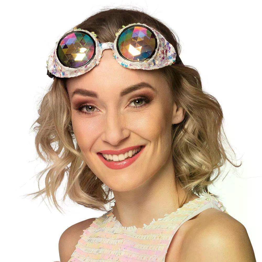 Boland Kostüm Partybrille Mirage silberfarben Glitzer-Festivalbrille für Party, Prisma-Gläser mit spektakulären Lichtreflexen
