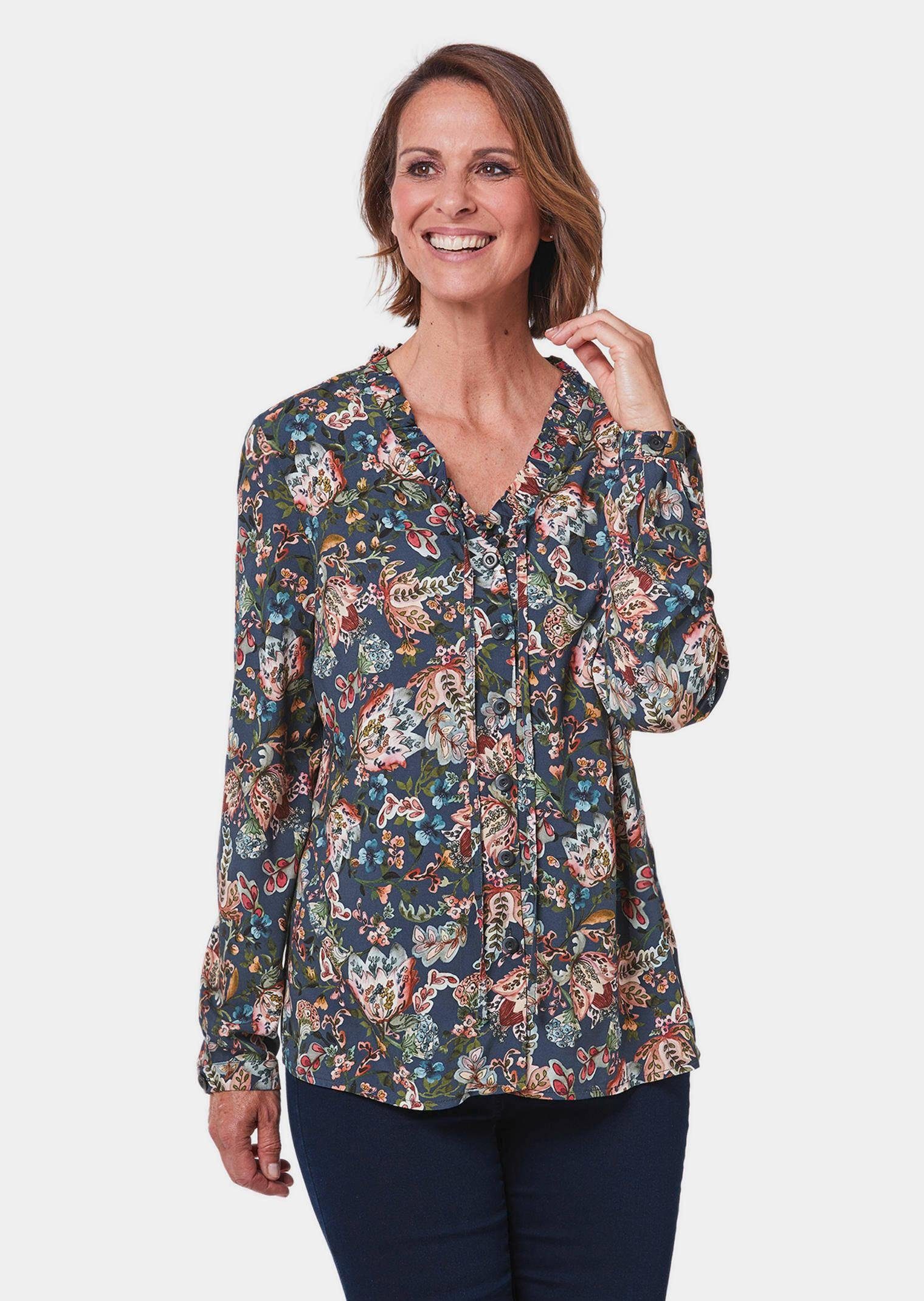 Druckbluse Druckbluse mit raffinierter Ausschnittlösung