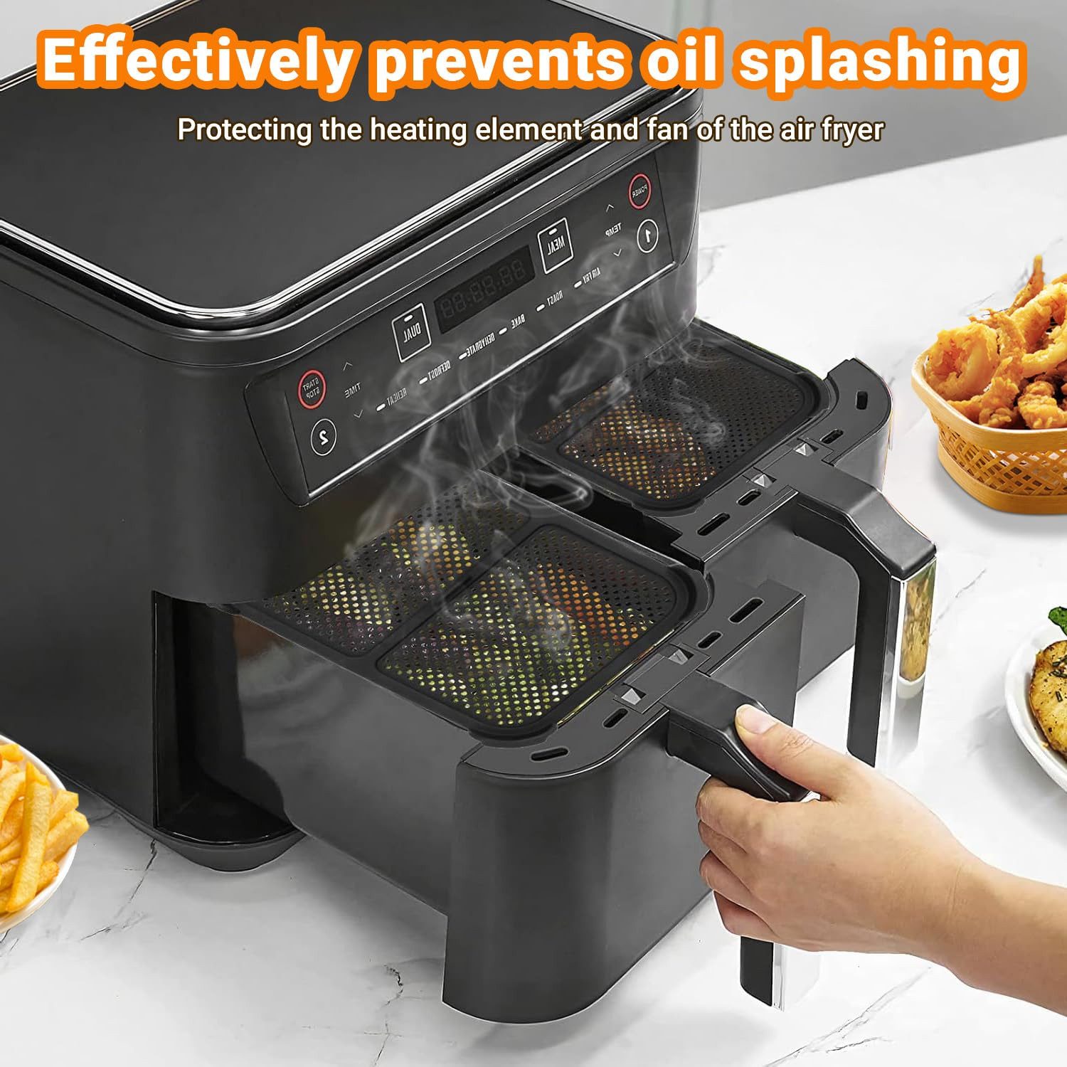 SURFOU Küchenmaschinen Zubehör-Set 2 Stück Silikon Spritzschutz für Ninja AF300EU Foodi Max, Zubehör für Heißluftfritteuse Zubehör, Speziell für Ninja AF300 Serie entwickelt – gegen Fett schützen, Schutz für Heizspirale & Ventilator, Hitzebeständig bis 240°C, Spülmaschinenfest, Lebensmittelechtem Silikon&Edelstahl, Rutschfest, verschleißfest und stabil genug