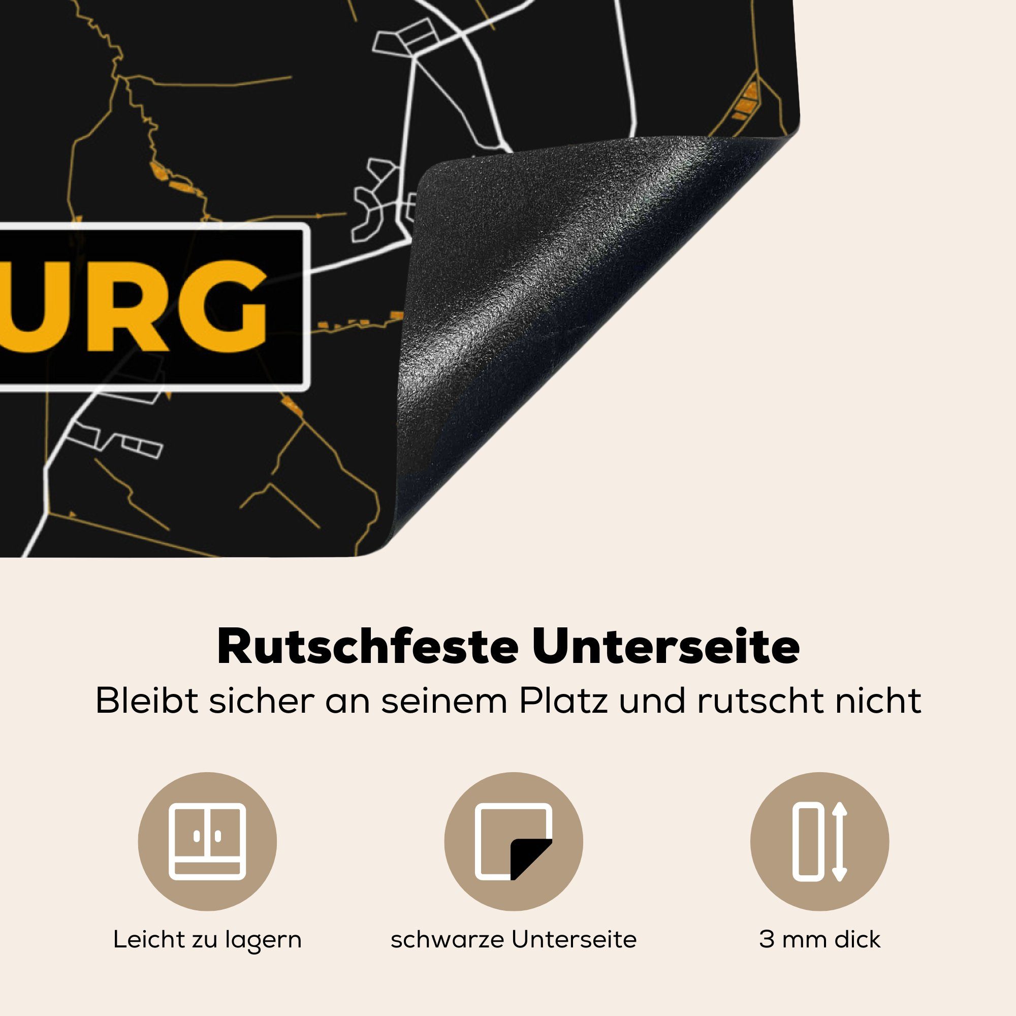MuchoWow für Stadtplan 78x78 (1 Arbeitsplatte Karte, Gold küche Deutschland - tlg), Vinyl, cm, - - Herdblende-/Abdeckplatte Wolfsburg - Ceranfeldabdeckung,