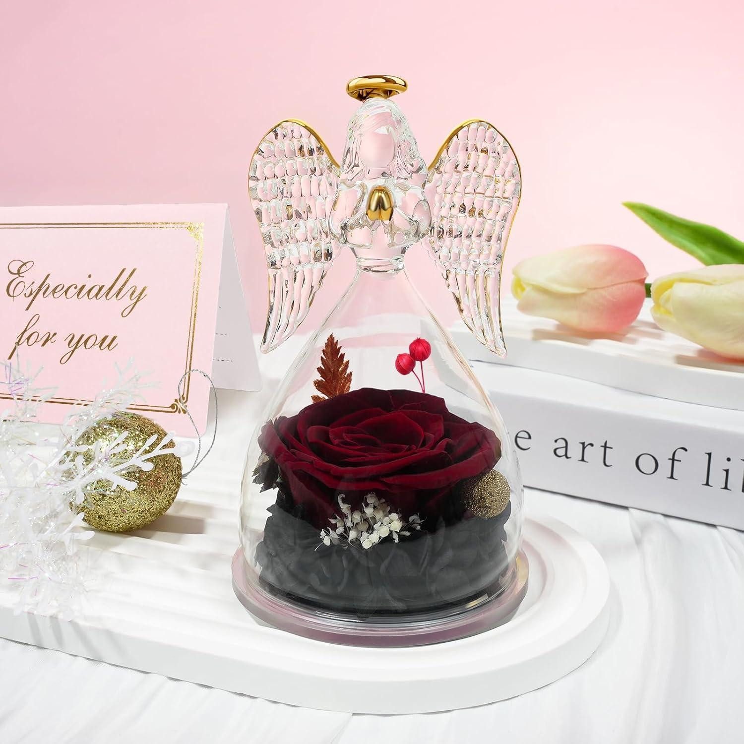 Trockenblume Engelfigur Ewige Rose Geschenk Mutter Muttertag Weihnachten Rotwein, LuxusKollektion